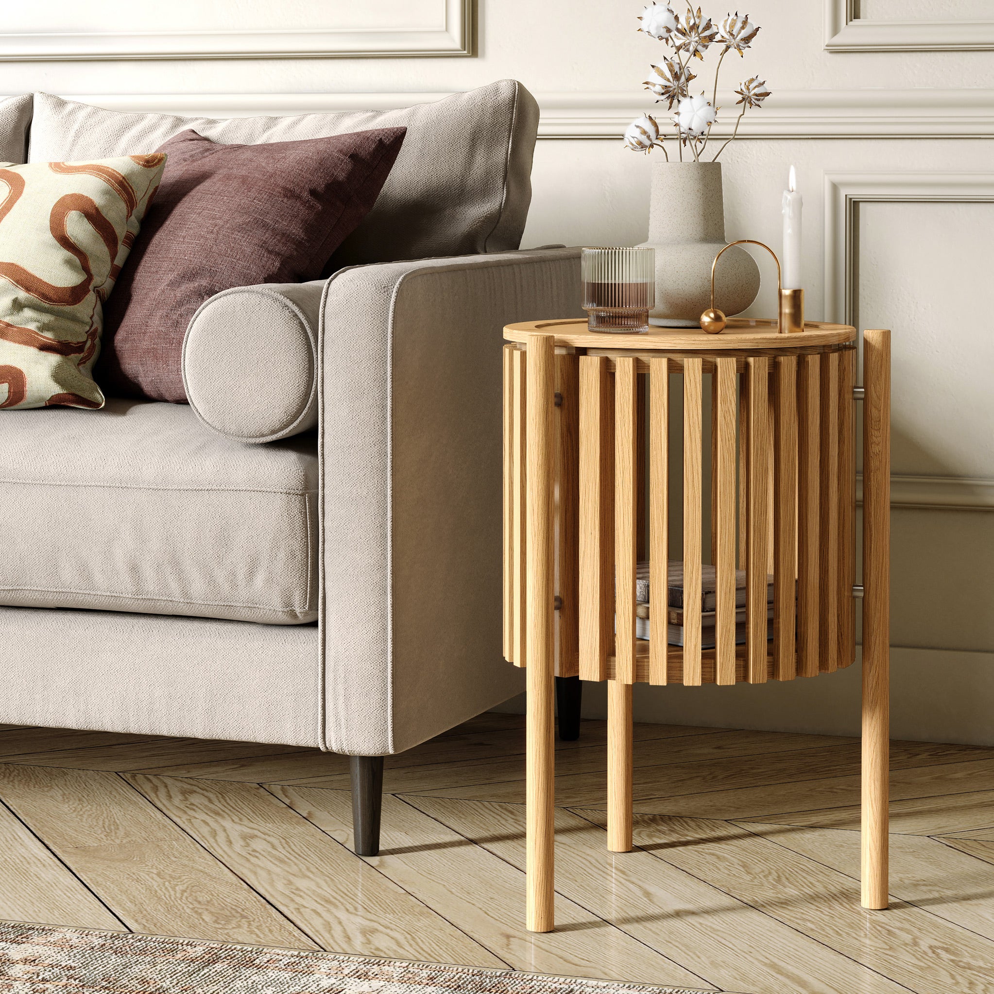 Shorwell Oak Slatted Story 1 Door Side Table - Image 2