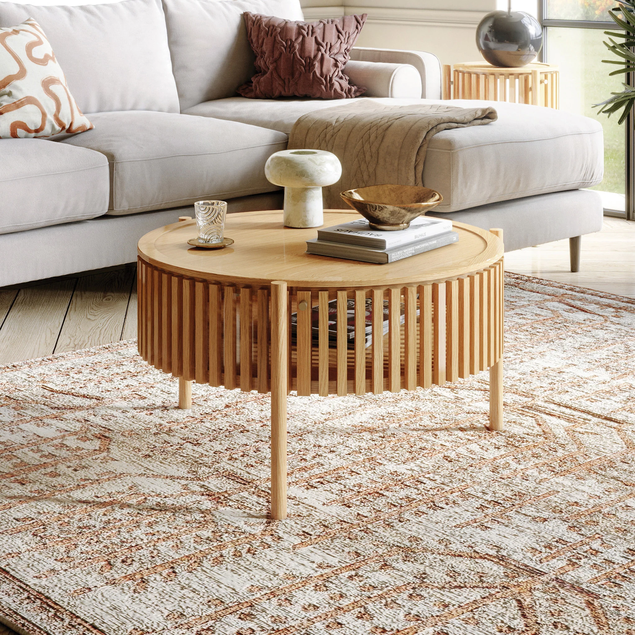 Shorwell Oak Slatted Story 2 Door Coffee Table - Image 2