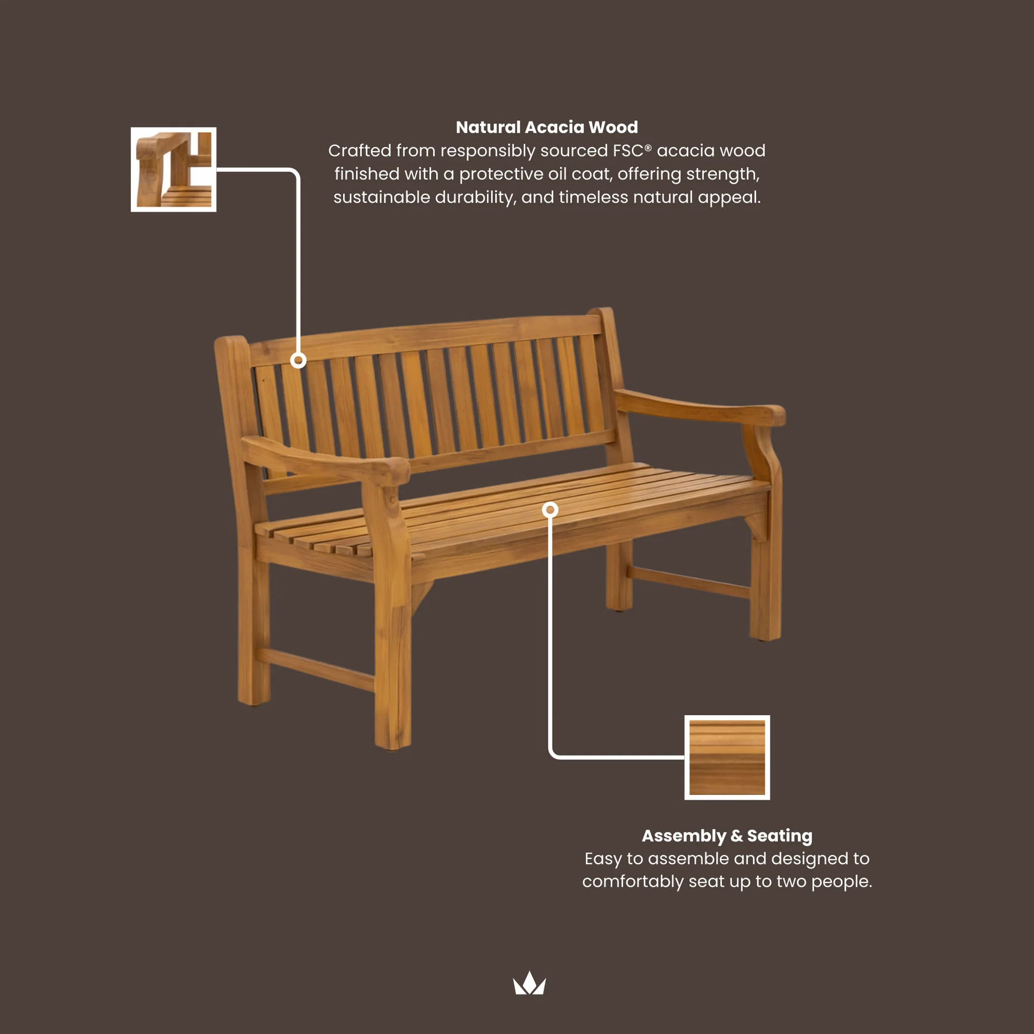 Sofia 180cm 3 Seater Acacia Garden Bench - Image 5