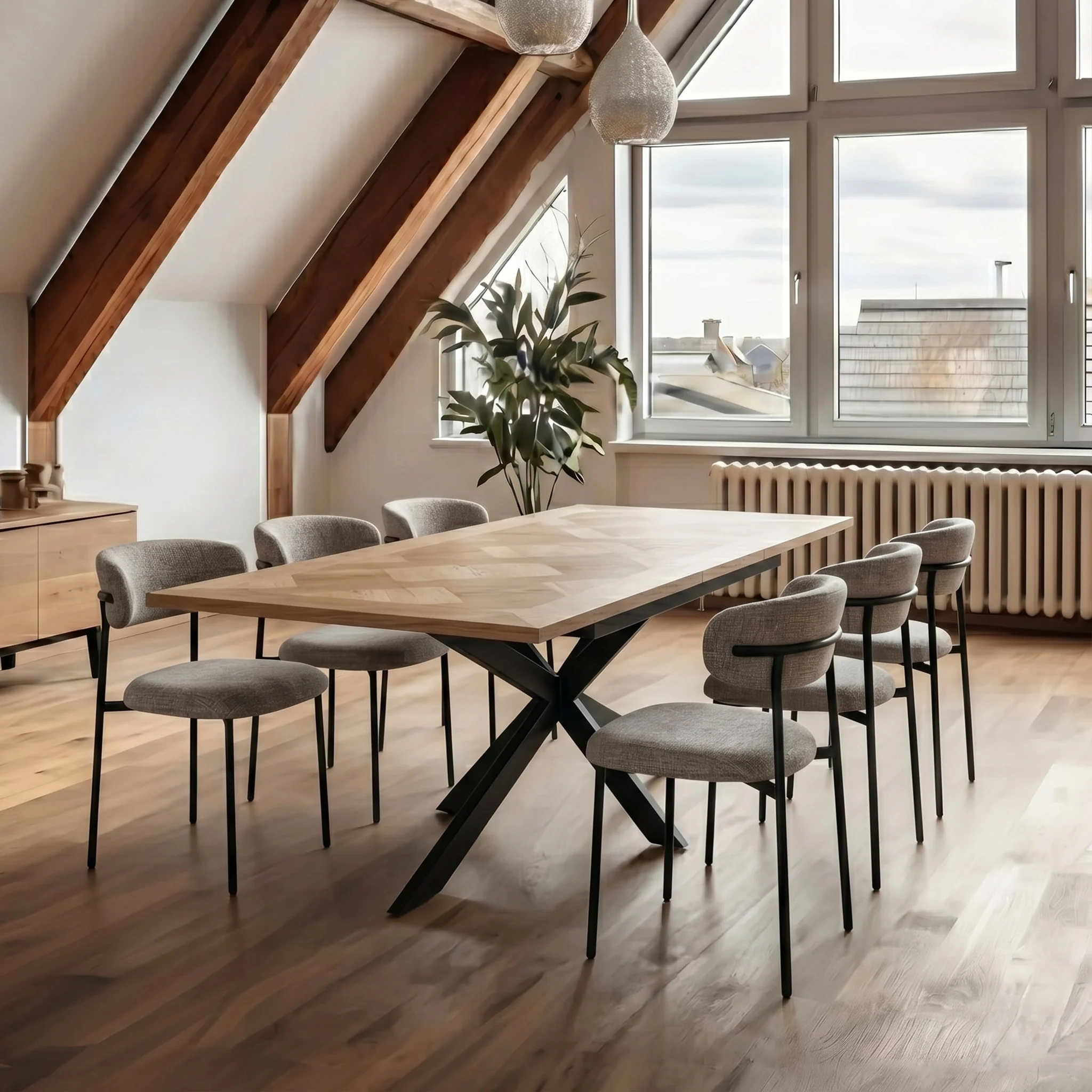 Sofie 160cm Extending Parquet Design Dining Table - Image 2