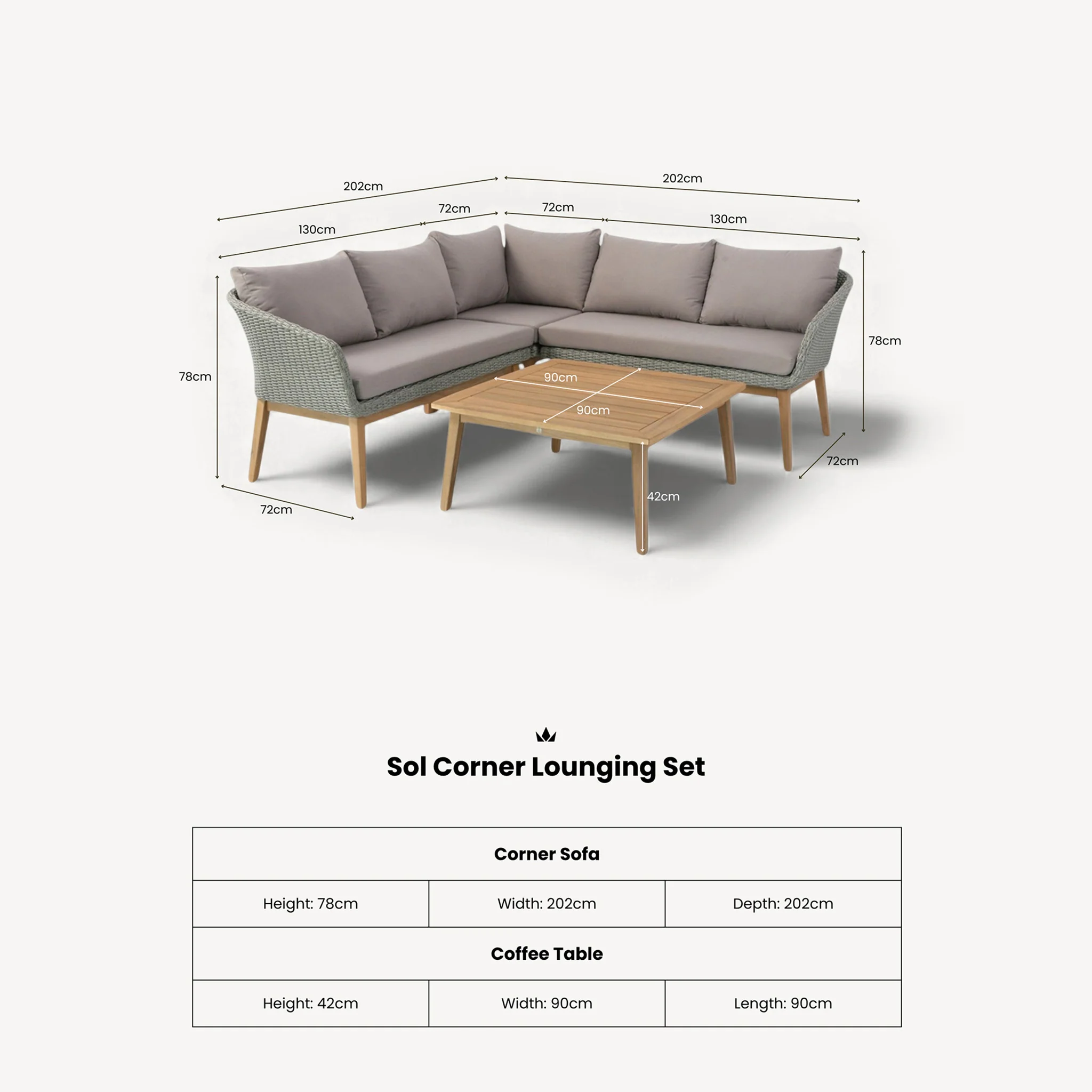 Sol 5 Seater Corner Lounge Set with Square Coffee Table - Image 11
