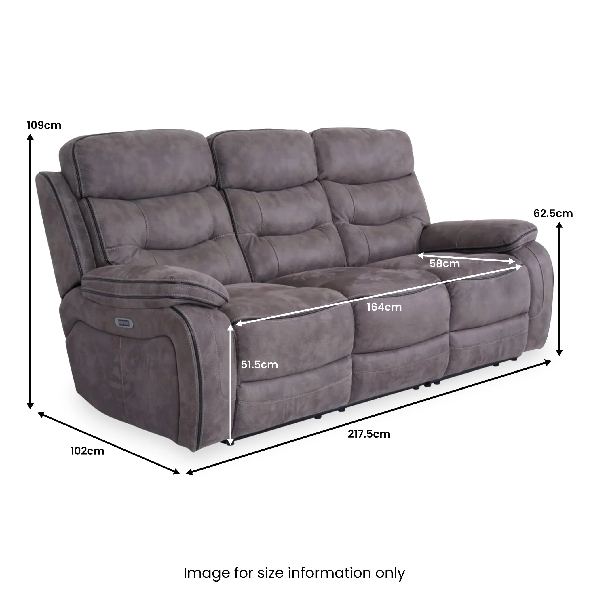 Stanford Charcoal Power Reclining 3 Seater Sofa - Image 3