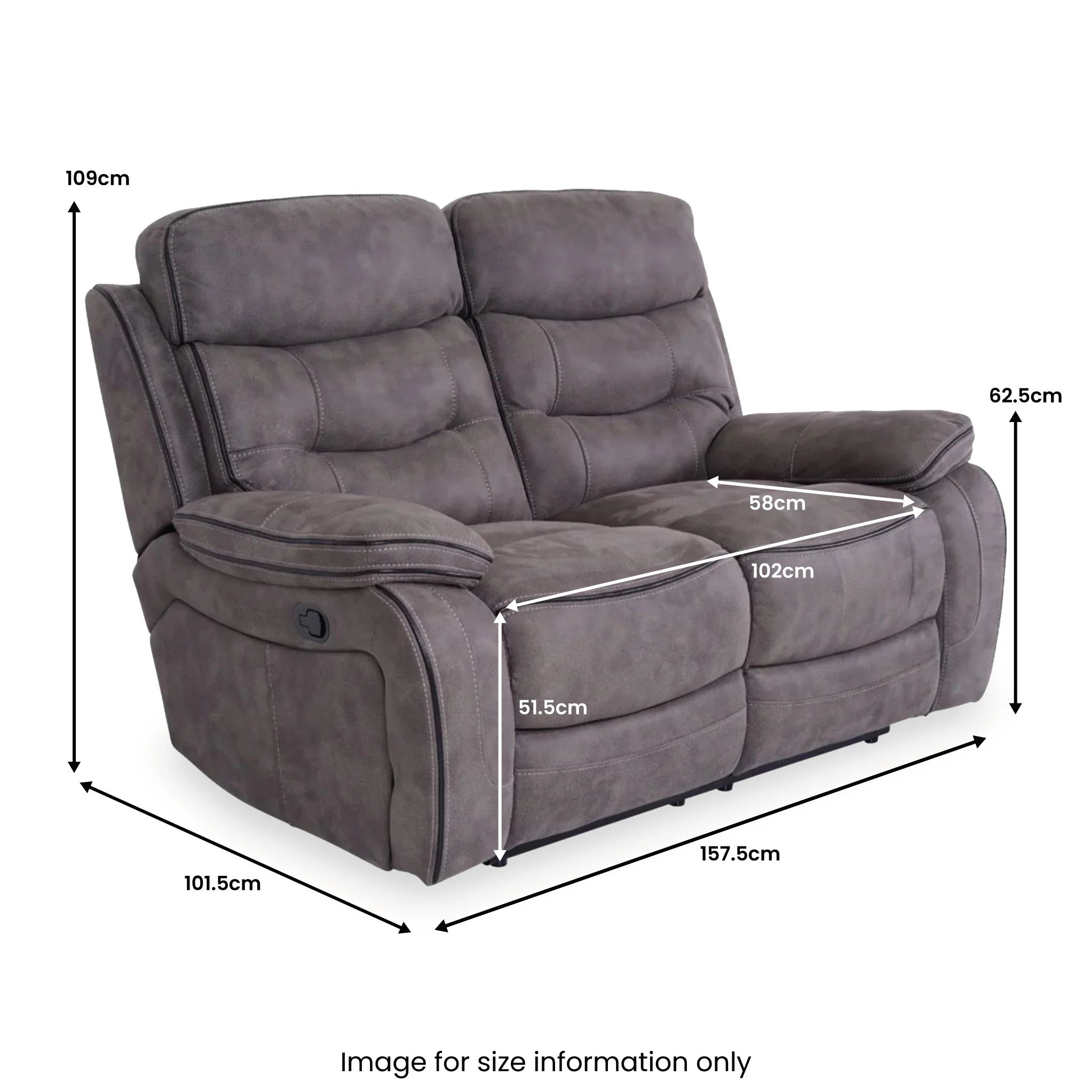 Stanford Fabric 2 Seater Recliner Sofa - Image 3