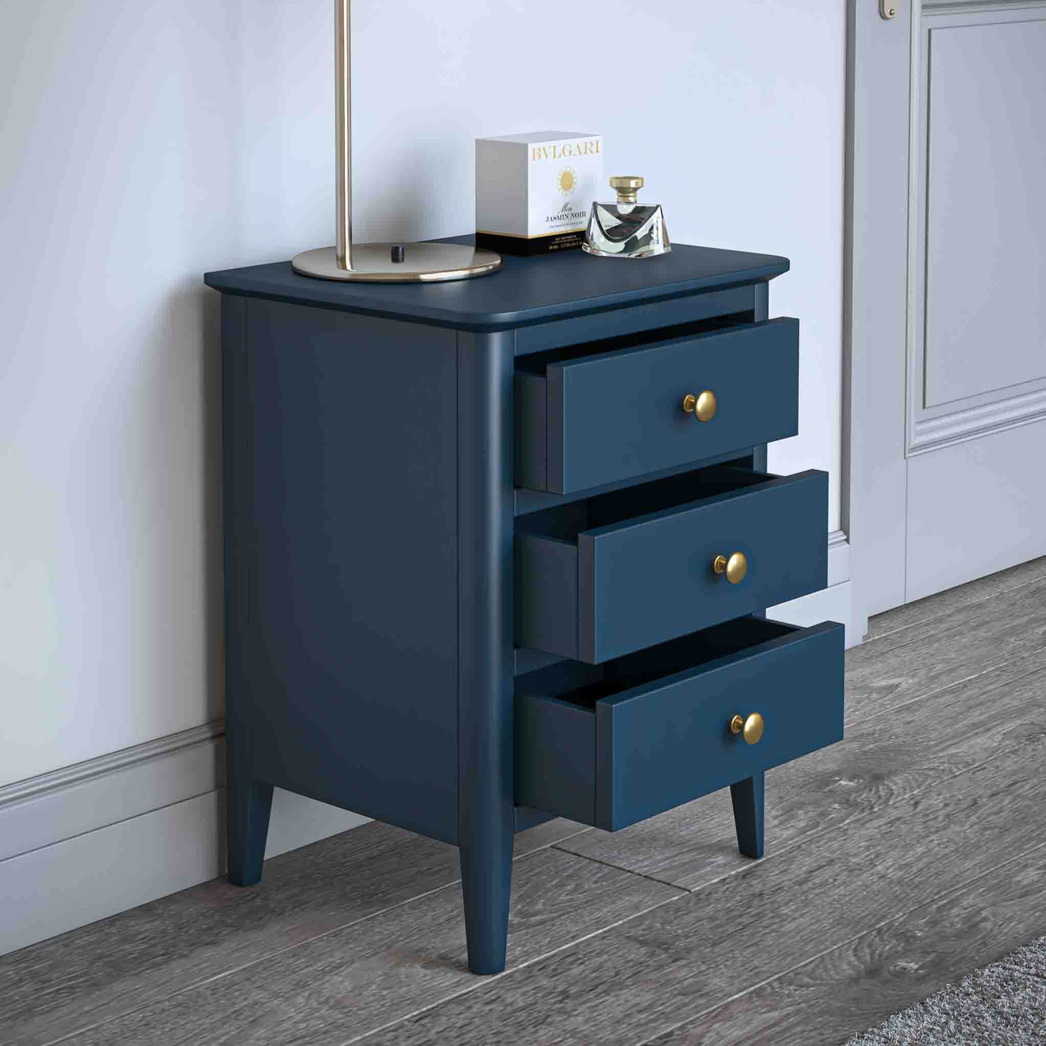 Stirling Blue 3 Drawer Bedside Table - Image 3