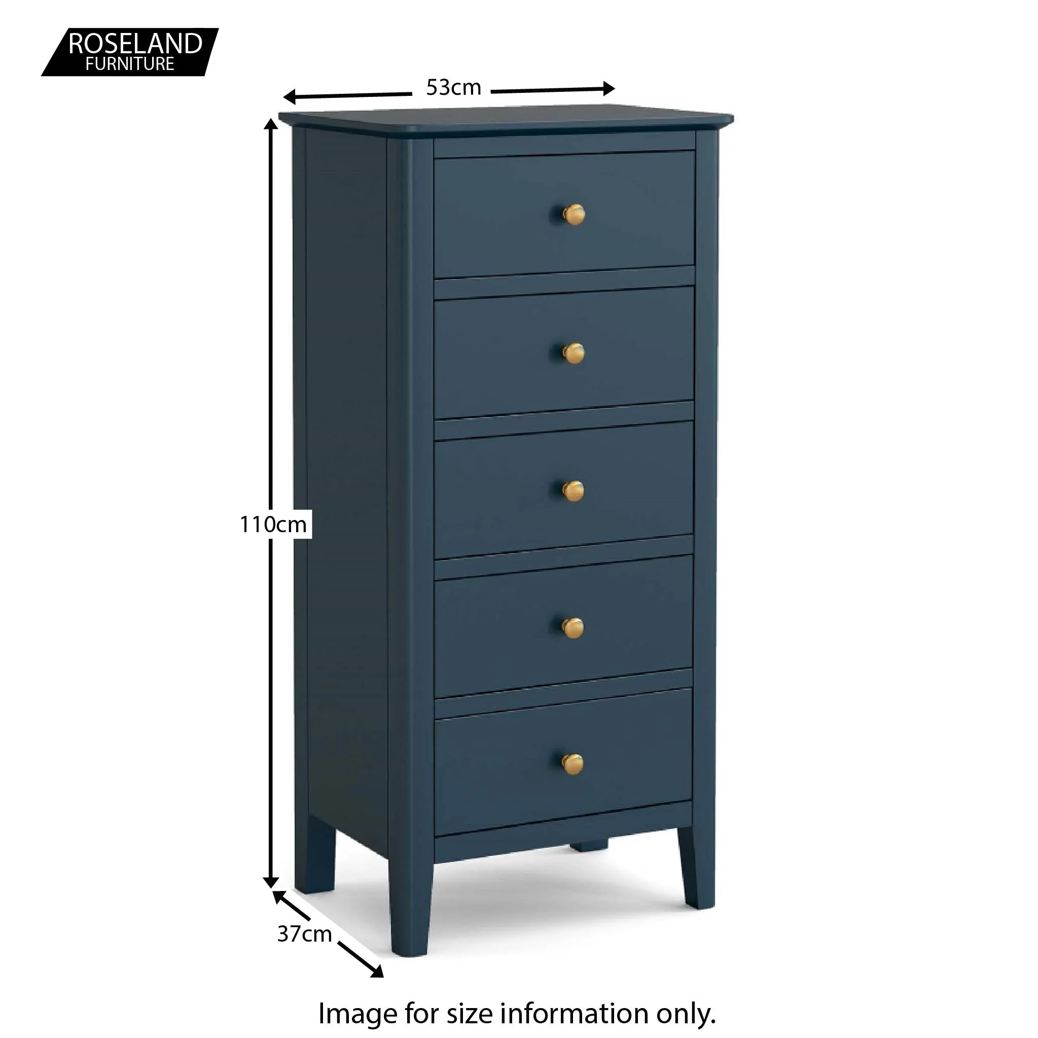 Stirling Blue Tallboy Chest with 5 Drawers - Image 5