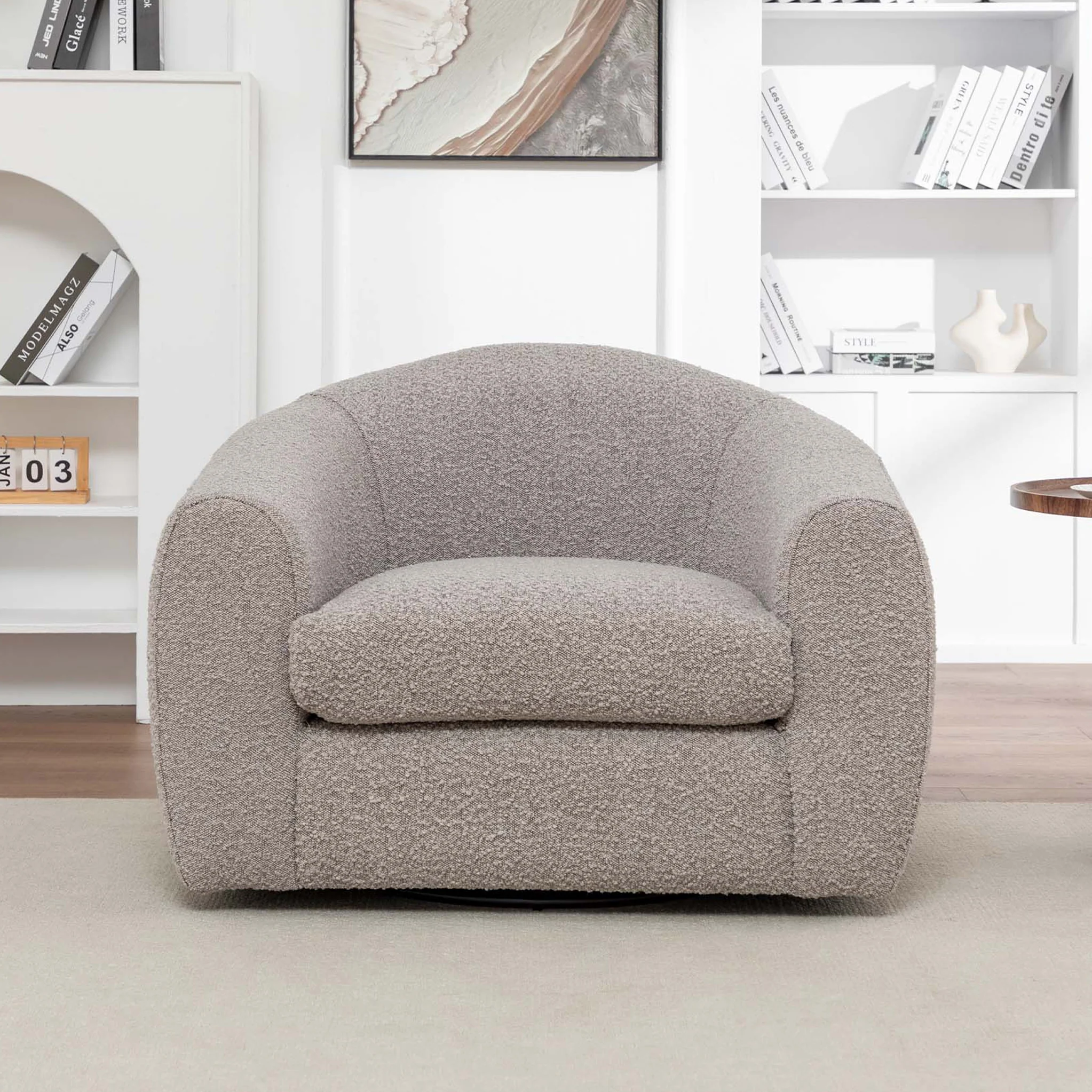 Sudsy Soft Boucle Curve Swivel Chair - Image 3