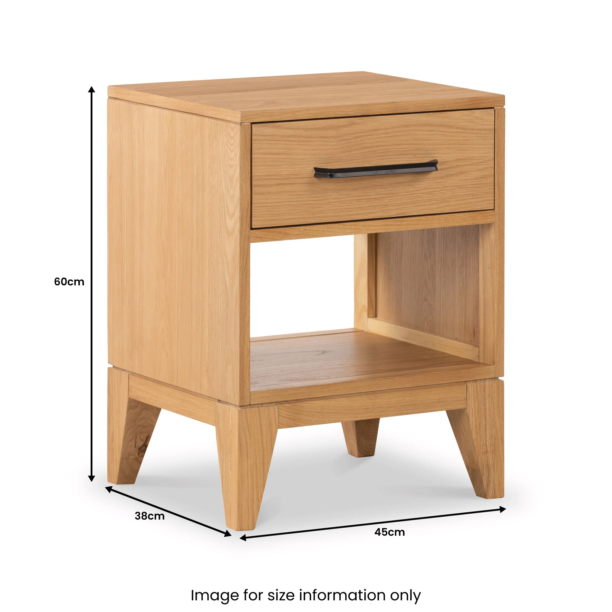 Sunburst Oak 1 Drawer Open Shelf Bedside Table - Image 14