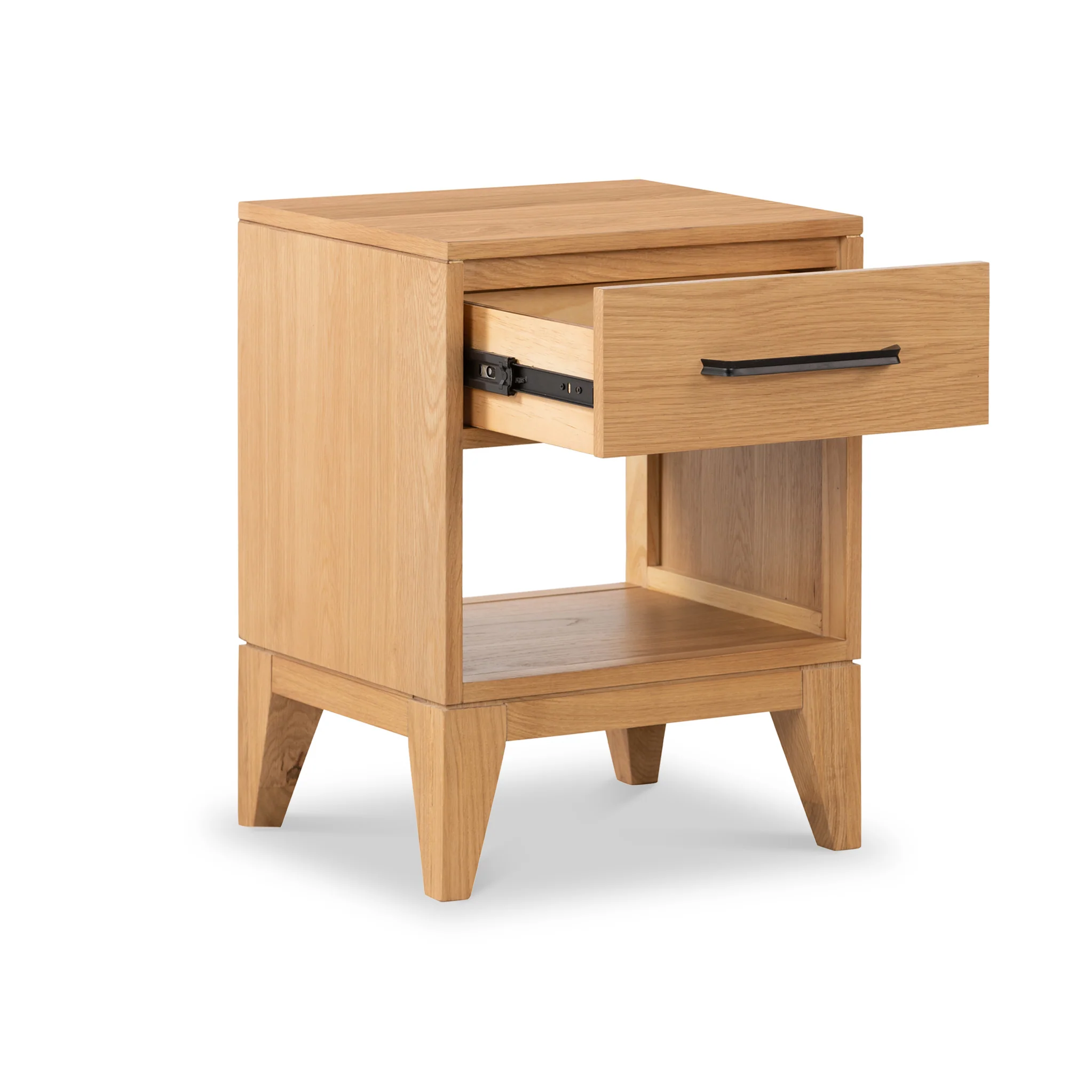 Sunburst Oak 1 Drawer Open Shelf Bedside Table - Image 4