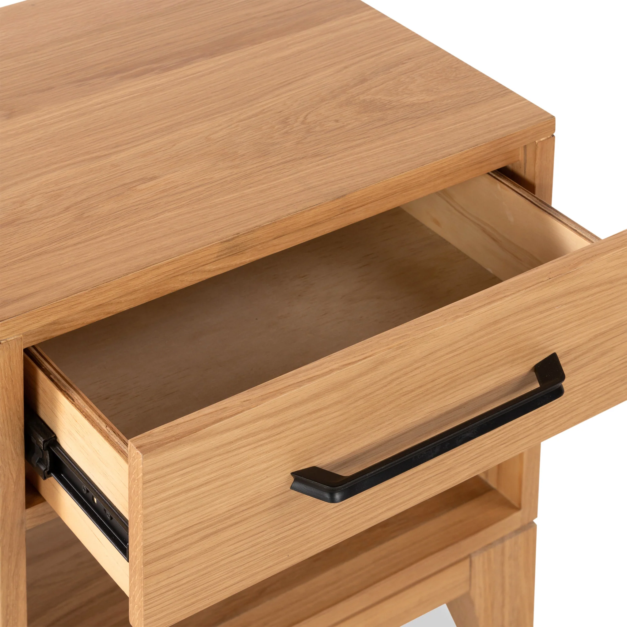Sunburst Oak 1 Drawer Open Shelf Bedside Table - Image 7