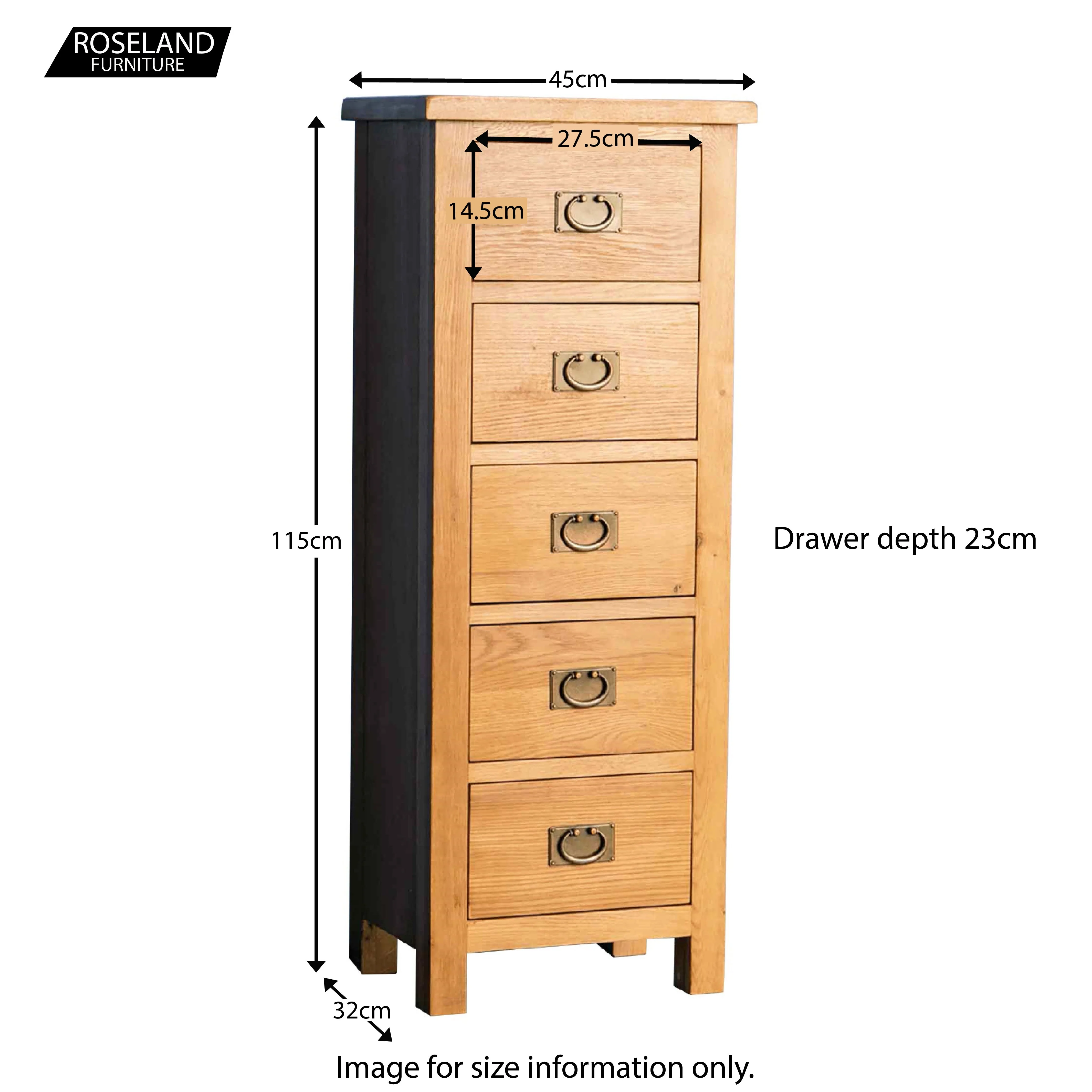 Surrey Oak 5 Drawer Tallboy Chest - Image 18