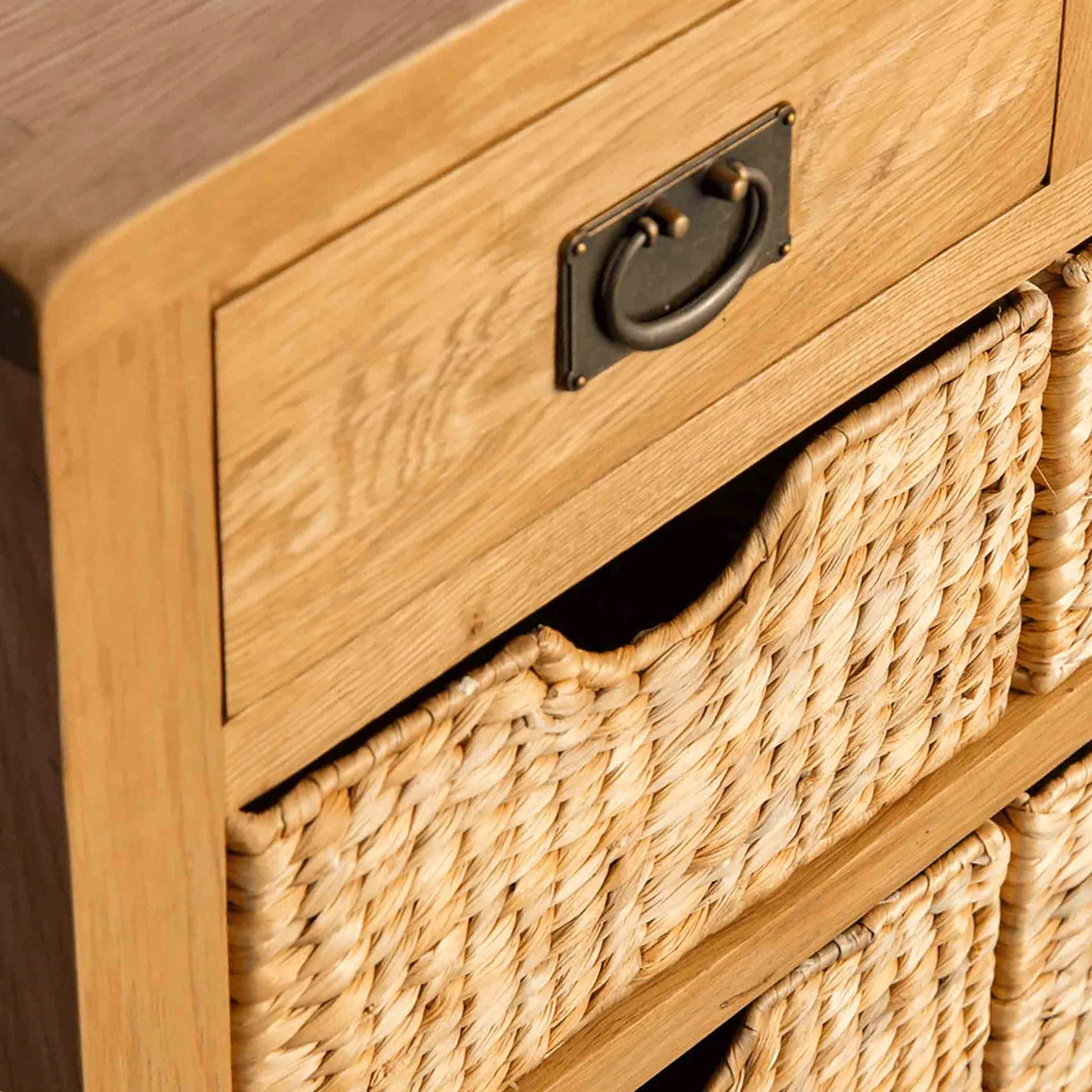 Surrey Oak Console Table with Baskets - Image 5