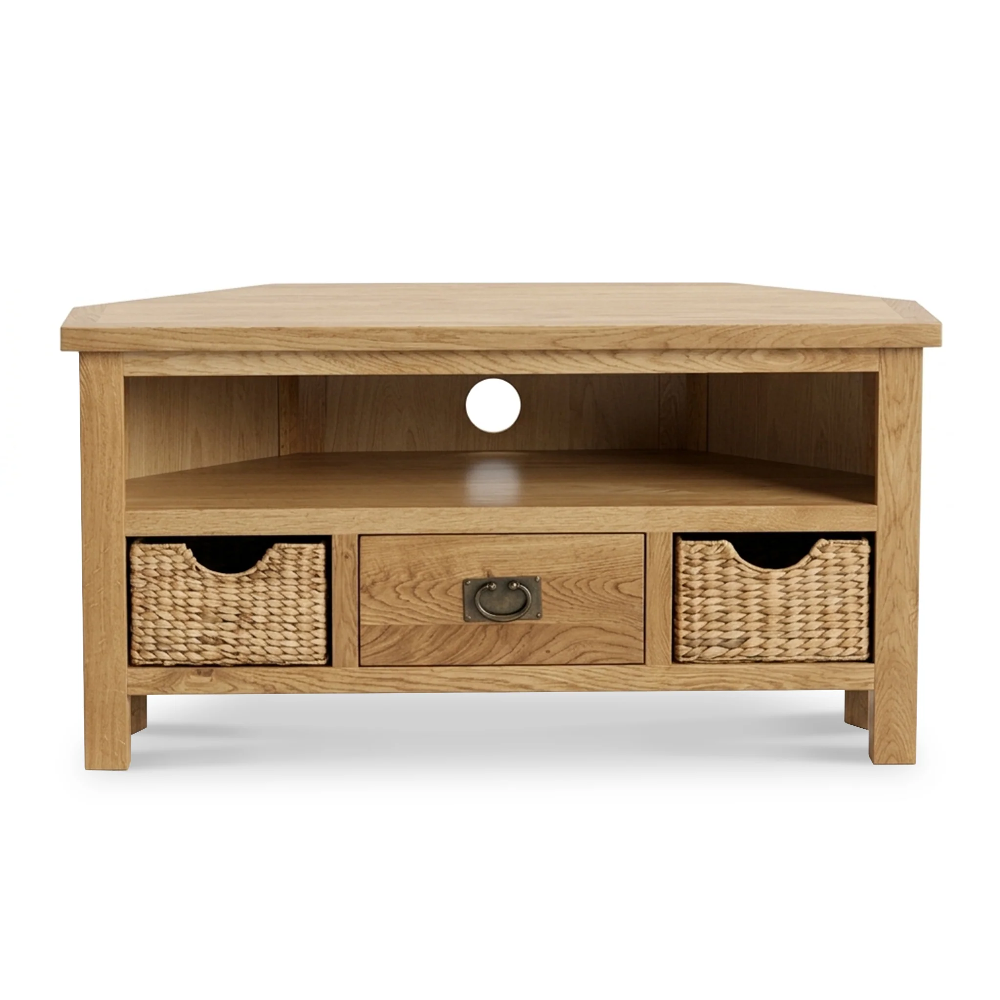 Surrey Oak Corner TV Stand with Baskets - Image 3