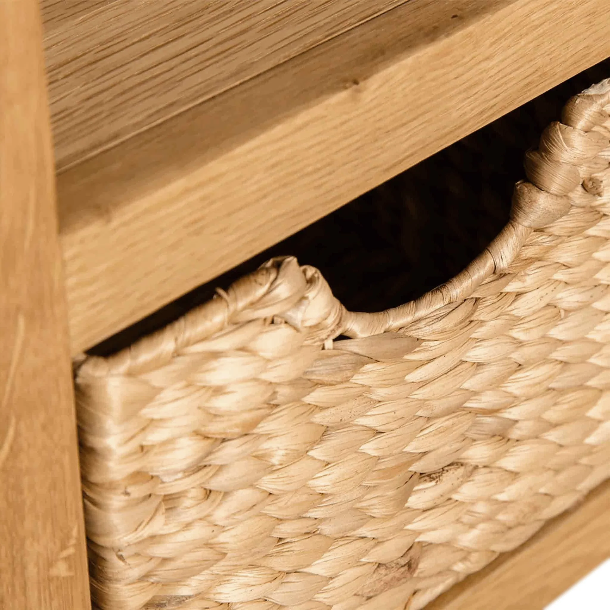 Surrey Oak Corner TV Stand with Baskets - Image 6