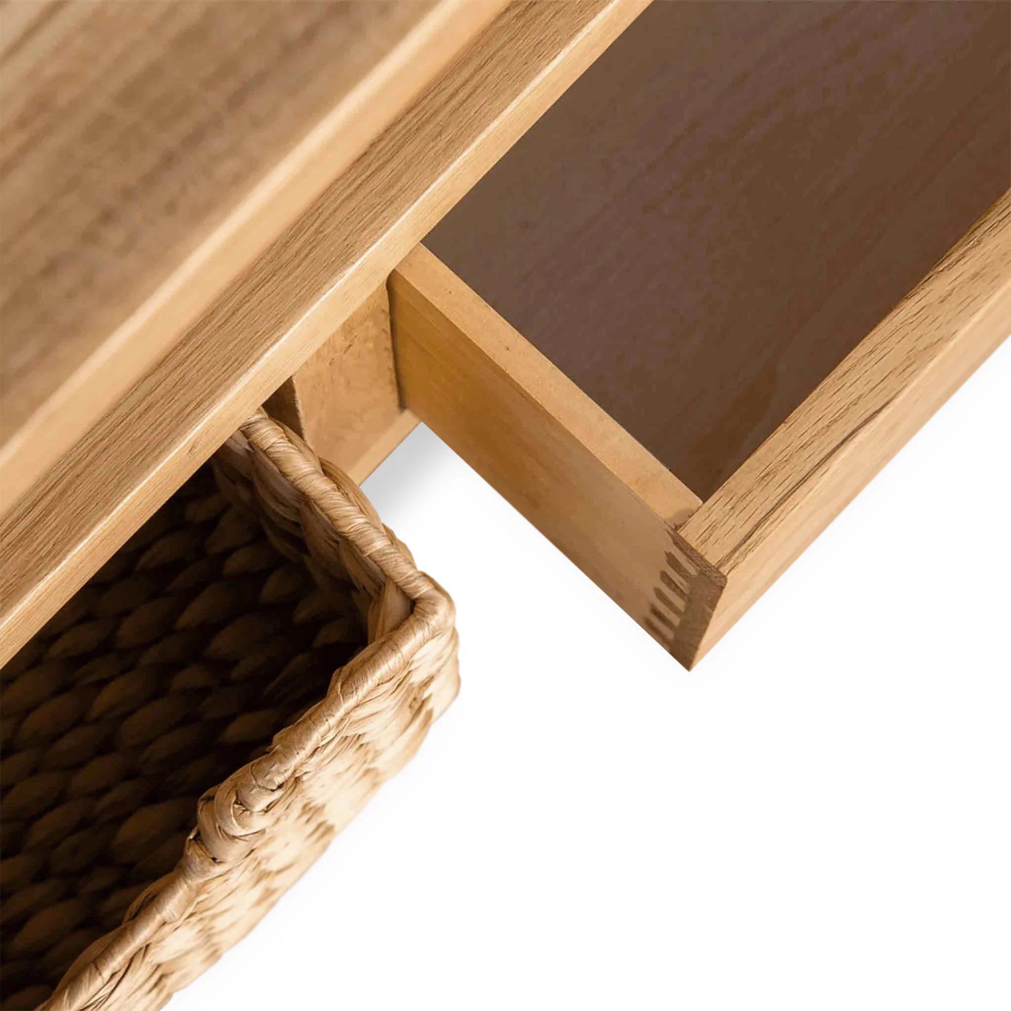Surrey Oak Corner TV Stand with Baskets - Image 7