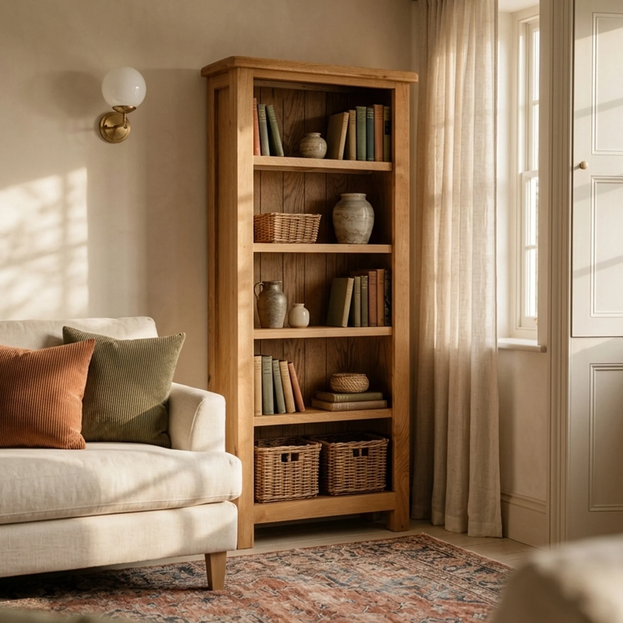 Surrey Oak Slim Bookcase - Image 2