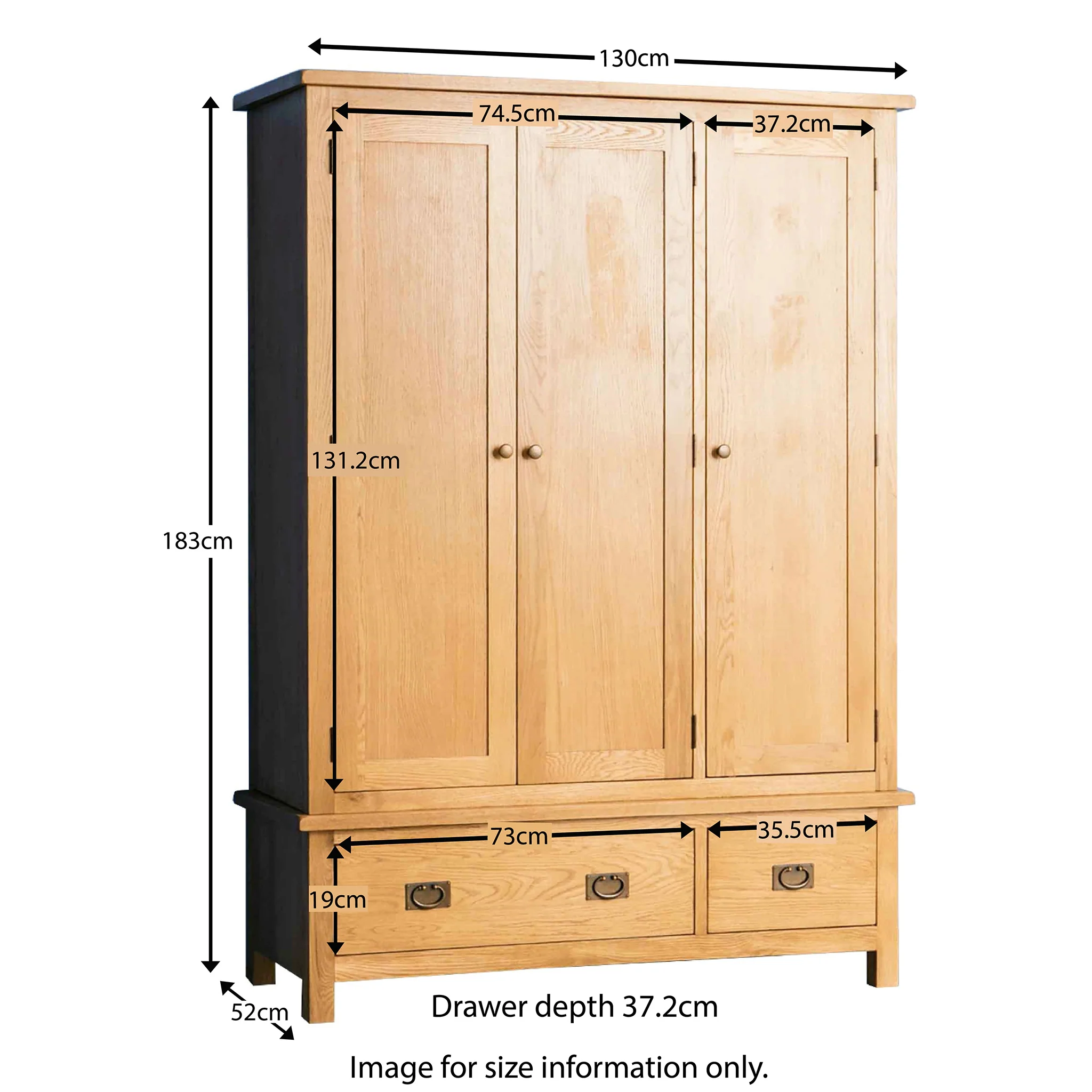 Surrey Oak Triple Wardrobe & Drawers - Image 18