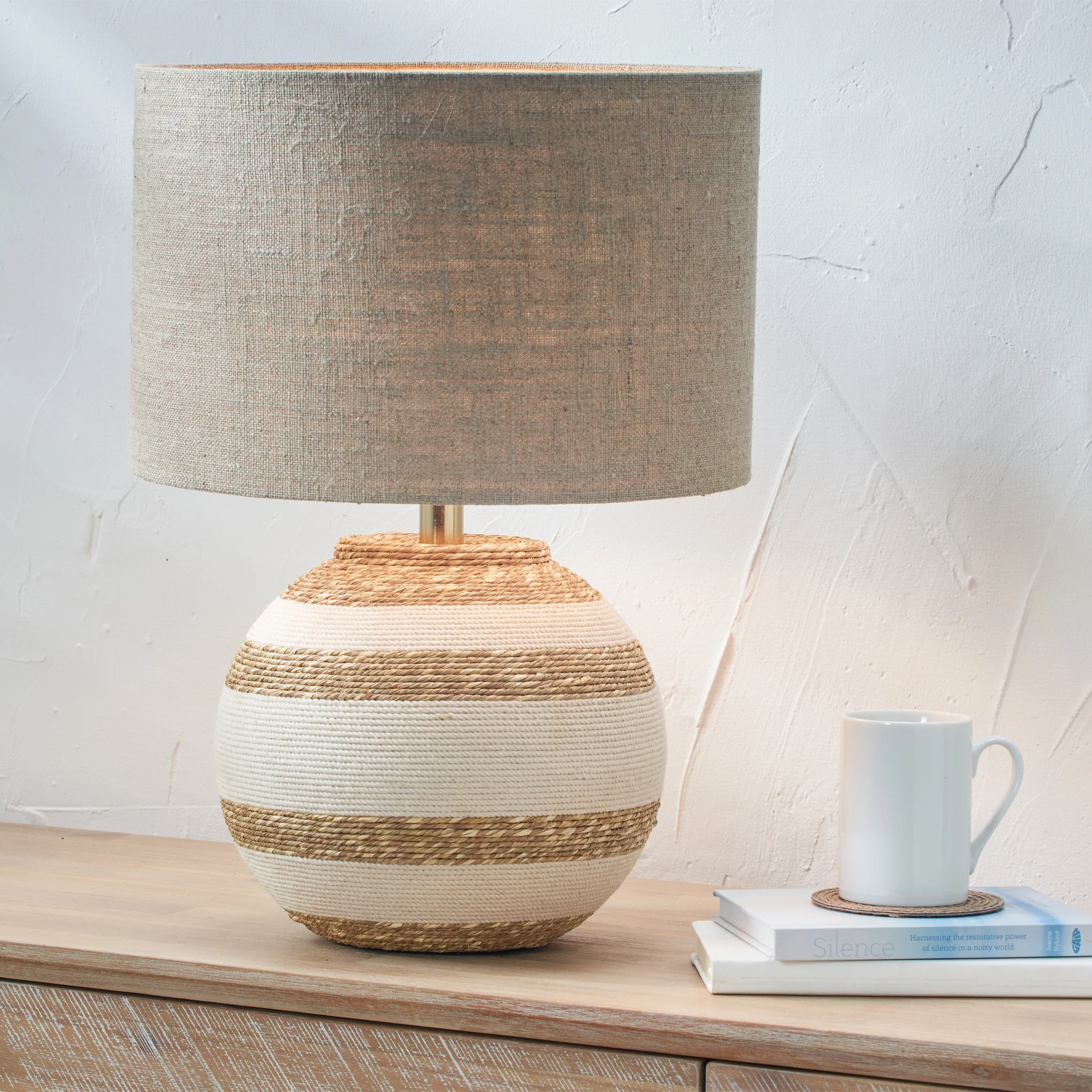 Talalla Cream and Natural Sea Grass Round Table Lamp - Image 2