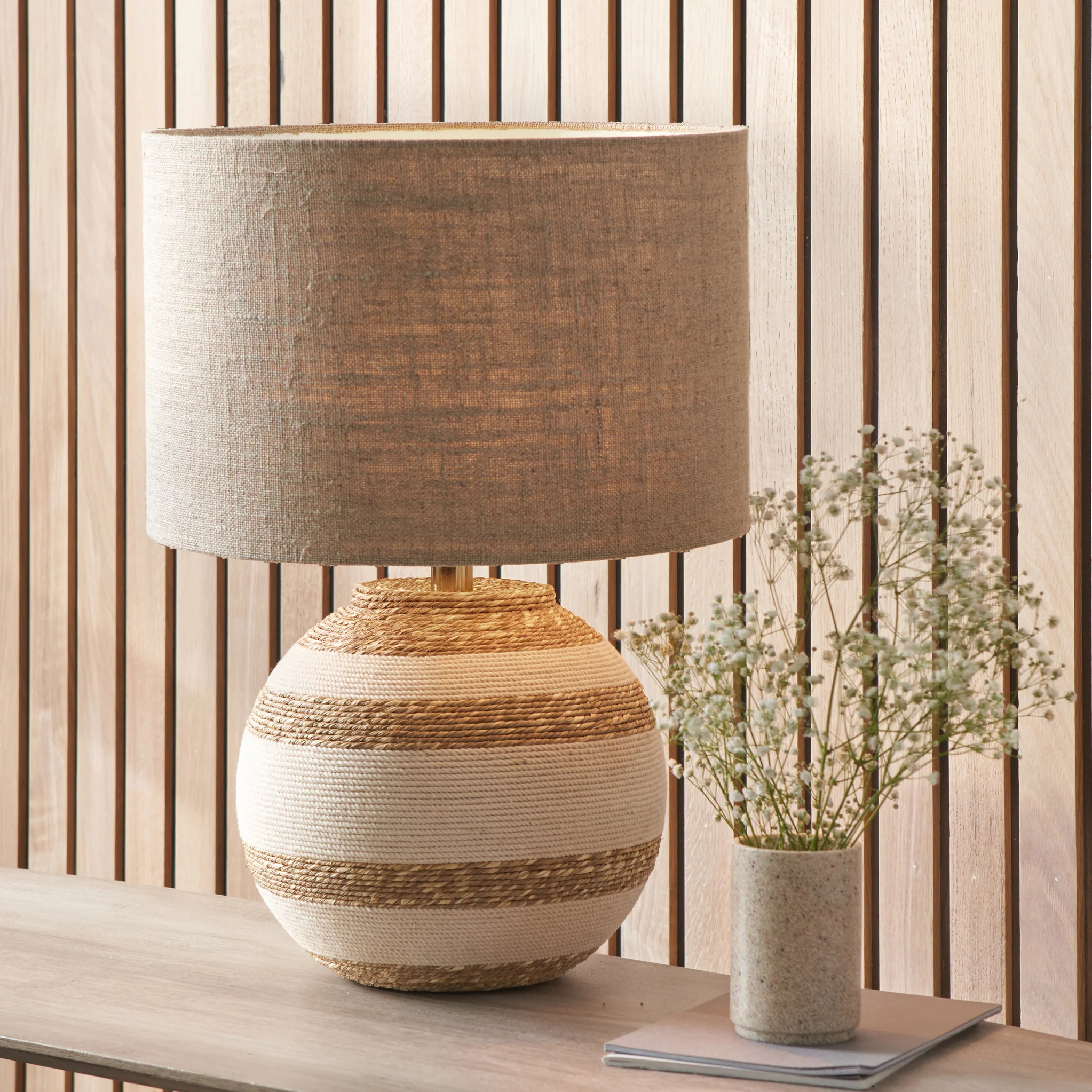Talalla Cream and Natural Sea Grass Round Table Lamp - Image 4
