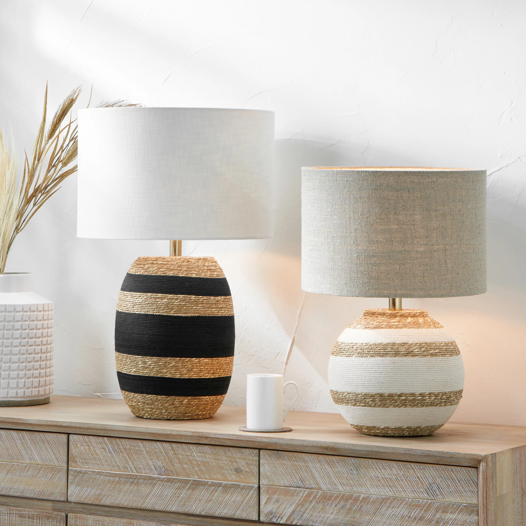 Talalla Cream and Natural Sea Grass Round Table Lamp - Image 8