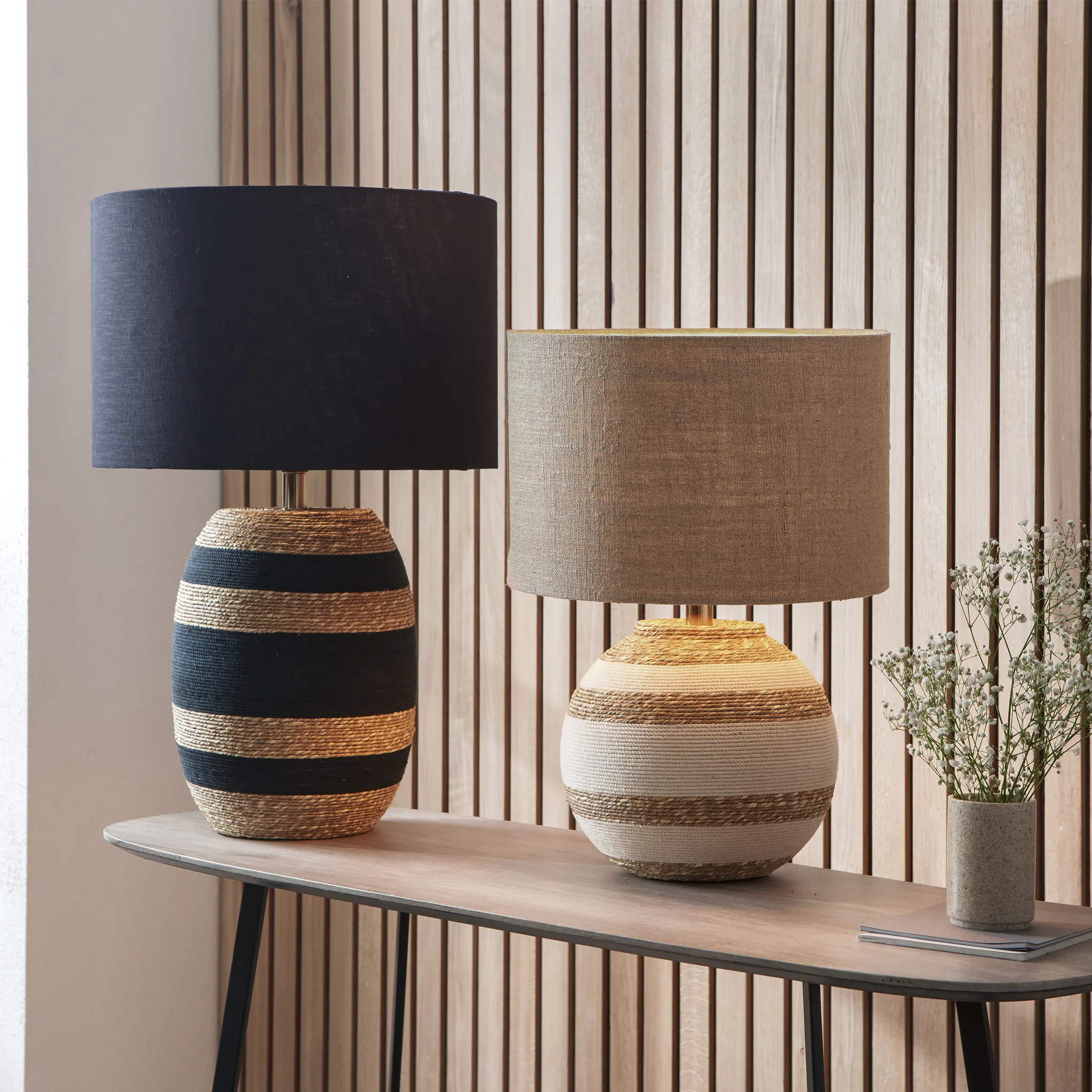 Talalla Cream and Natural Sea Grass Round Table Lamp - Image 9