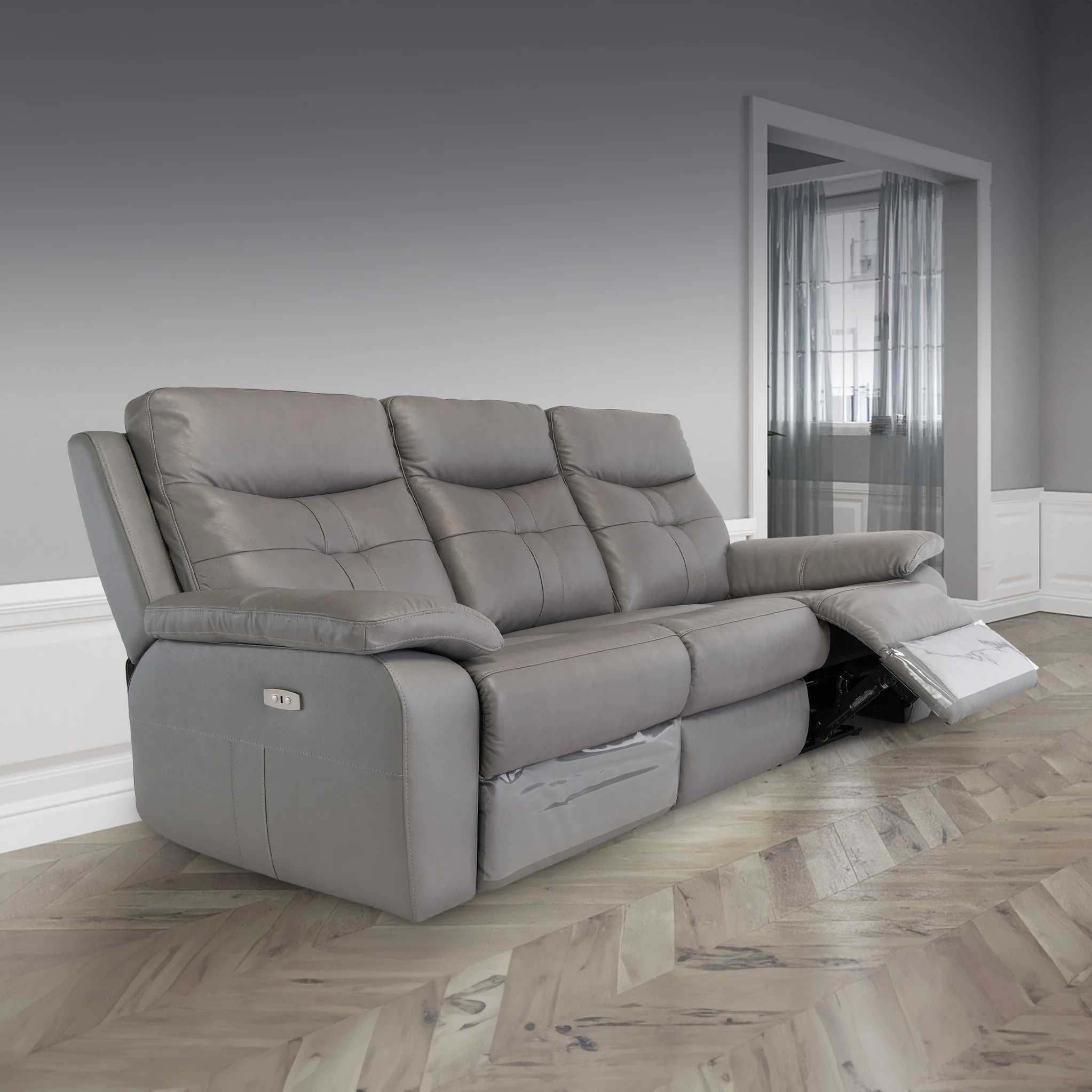 Talbot Leather Power Reclining 3 Seater Sofa - Image 9