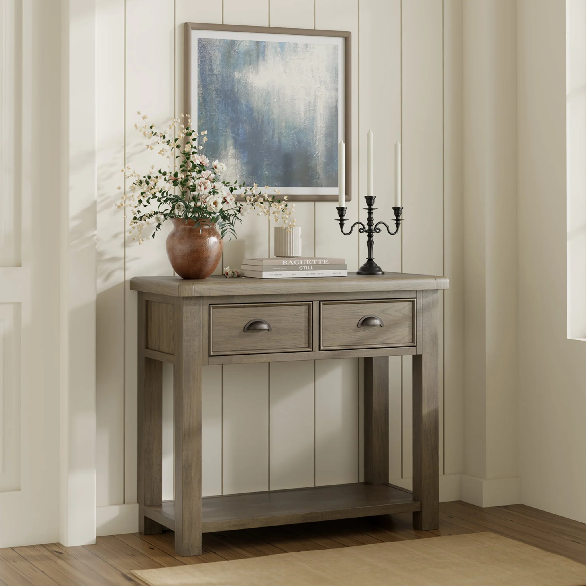 Taunton Smoked Oak 2 Drawer Console Table - Image 2