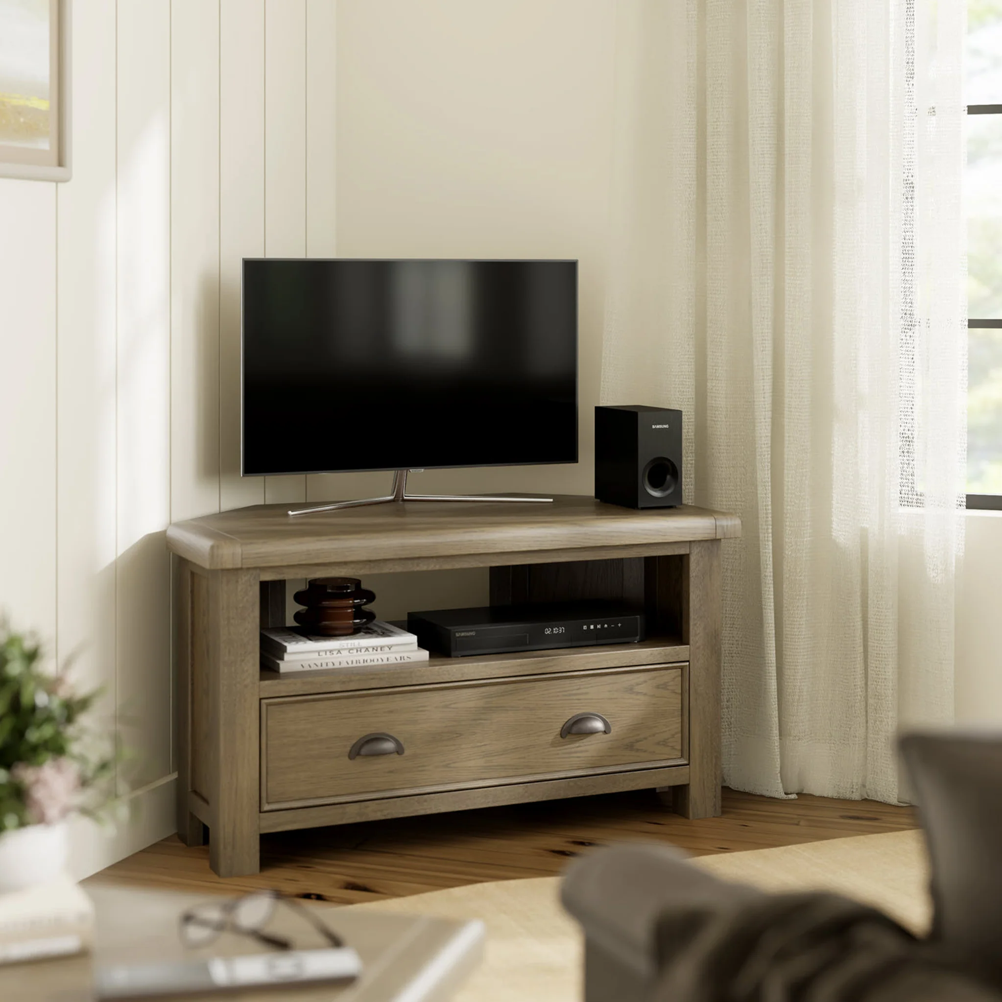 Taunton Smoked Oak 90cm Corner TV Unit - Image 2