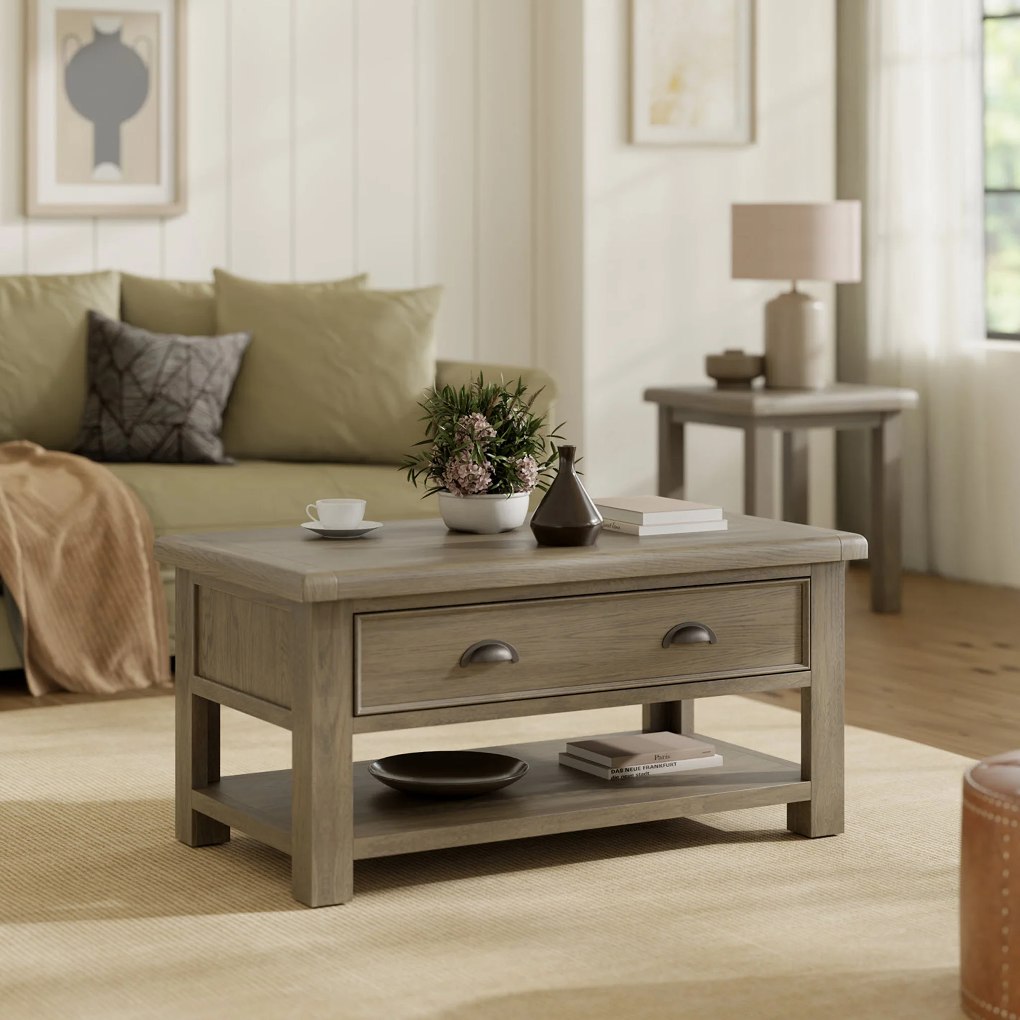 Taunton Smoked Oak Coffee Table with Drawer - Image 2