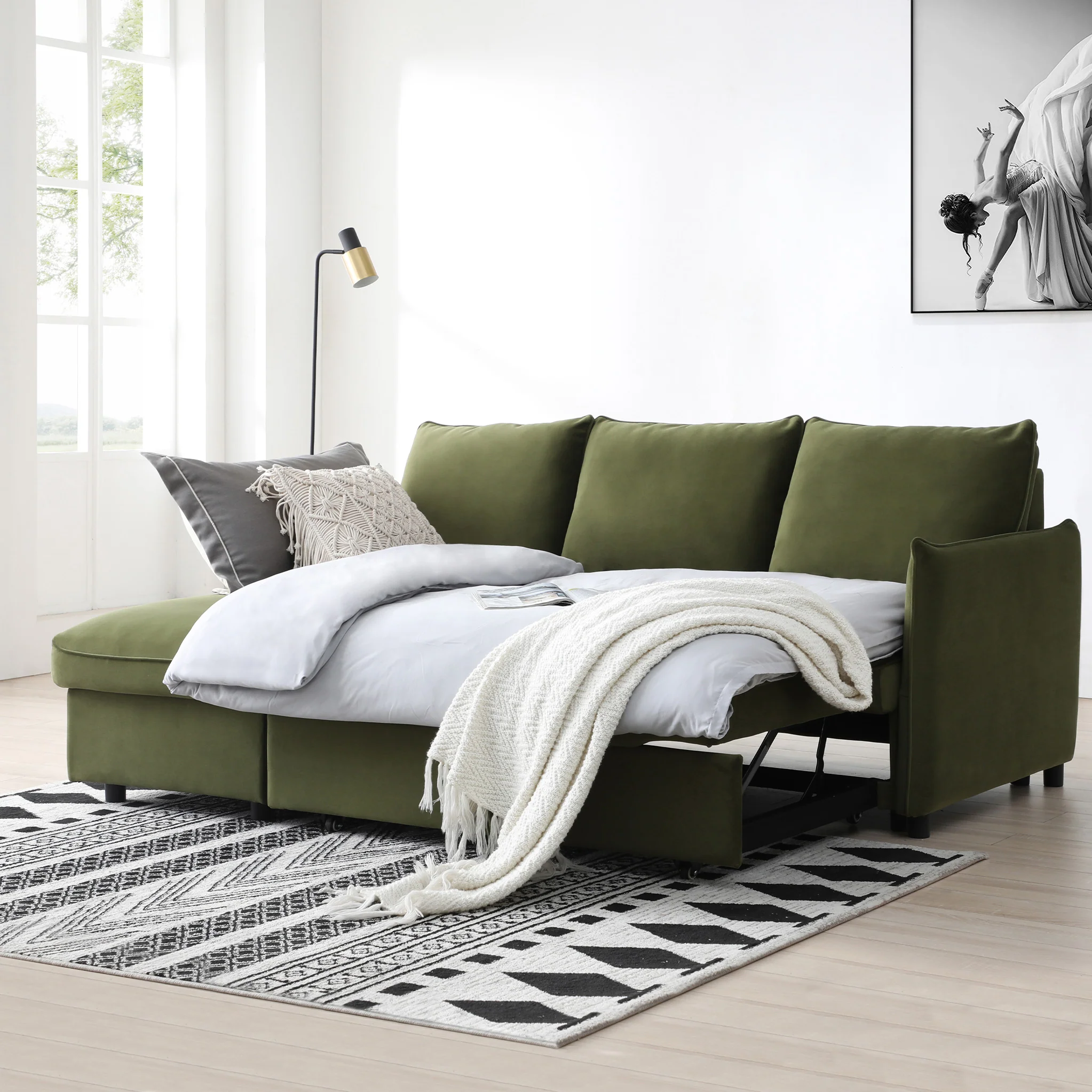 Thalia Velvet Corner Sofa Bed - Image 22