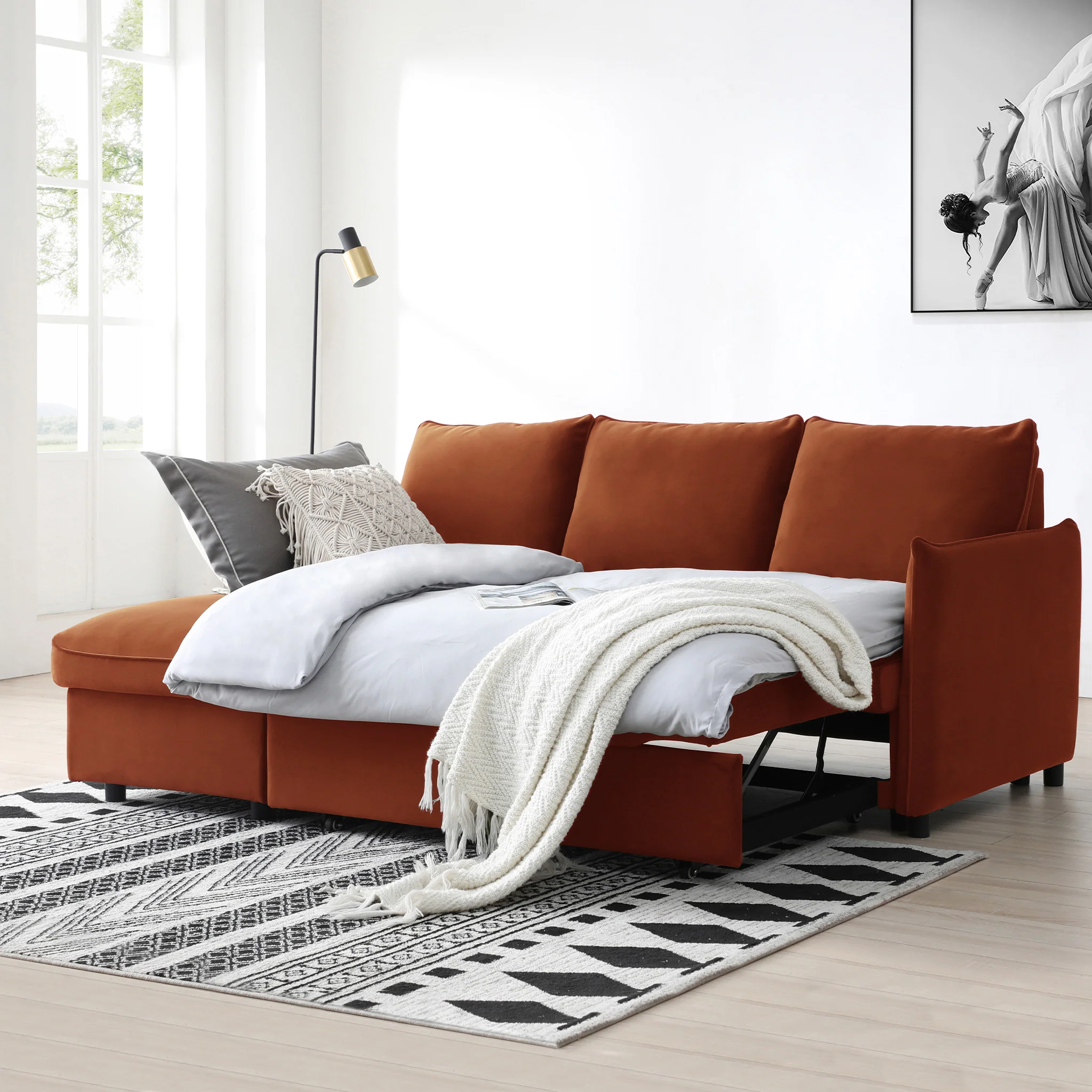 Thalia Velvet Corner Sofa Bed - Image 3