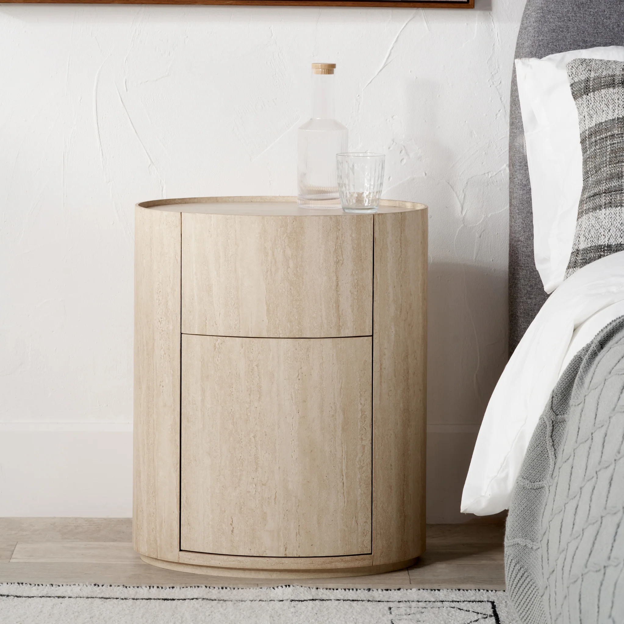 Tivoli Travertine Effect 1 Drawer Bedside Table - Image 2