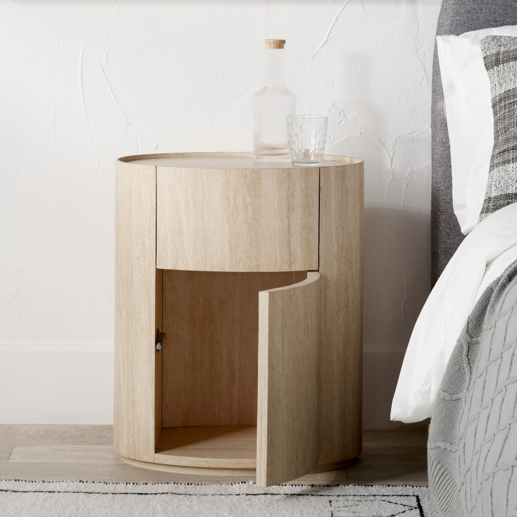 Tivoli Travertine Effect 1 Drawer Bedside Table - Image 5