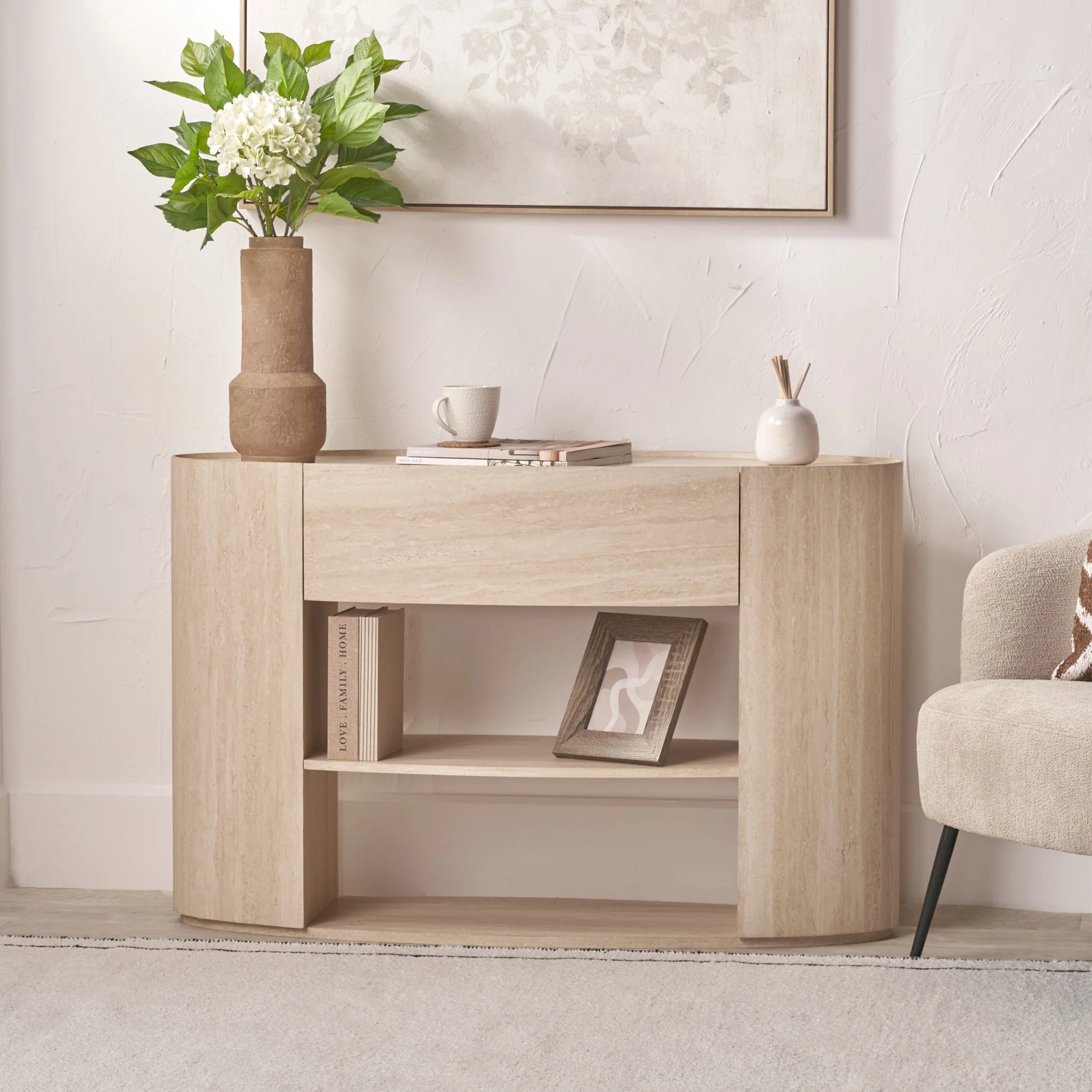 Tivoli Travertine Effect 1 Drawer Console Table - Image 2