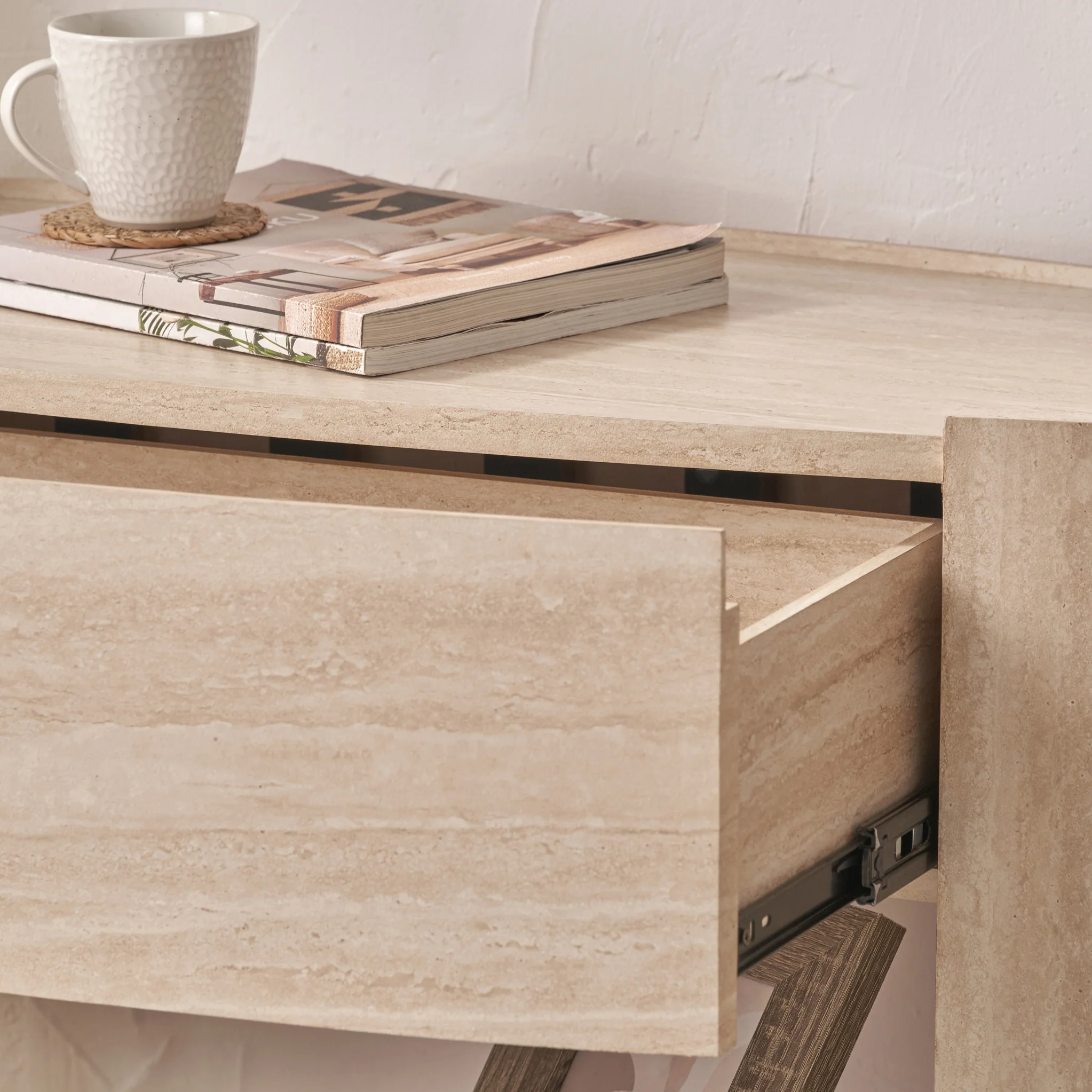 Tivoli Travertine Effect 1 Drawer Console Table - Image 5