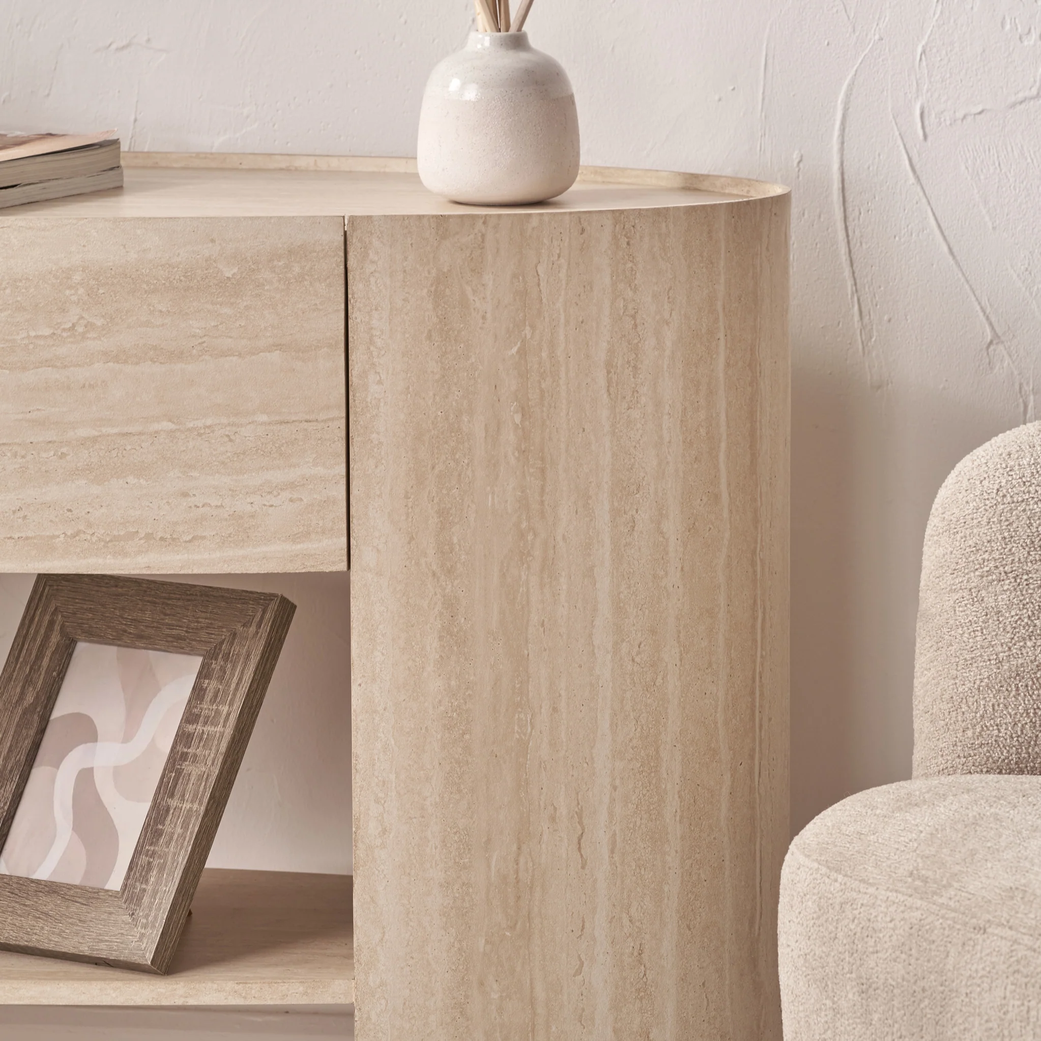 Tivoli Travertine Effect 1 Drawer Console Table - Image 6