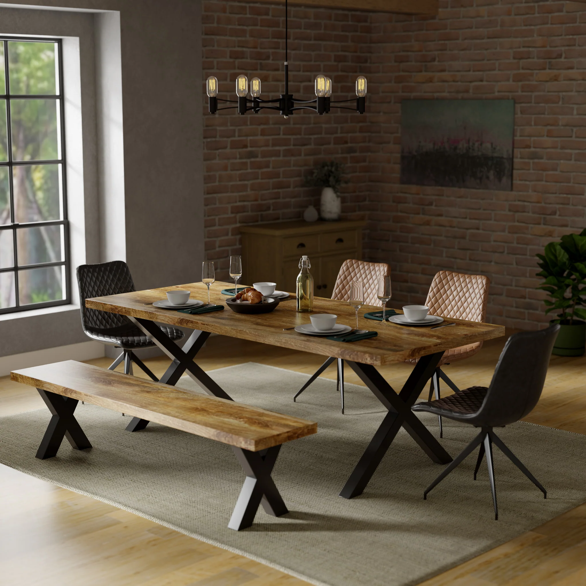 Tobiah Mango Wood Dining Bench with X Leg - Image 2