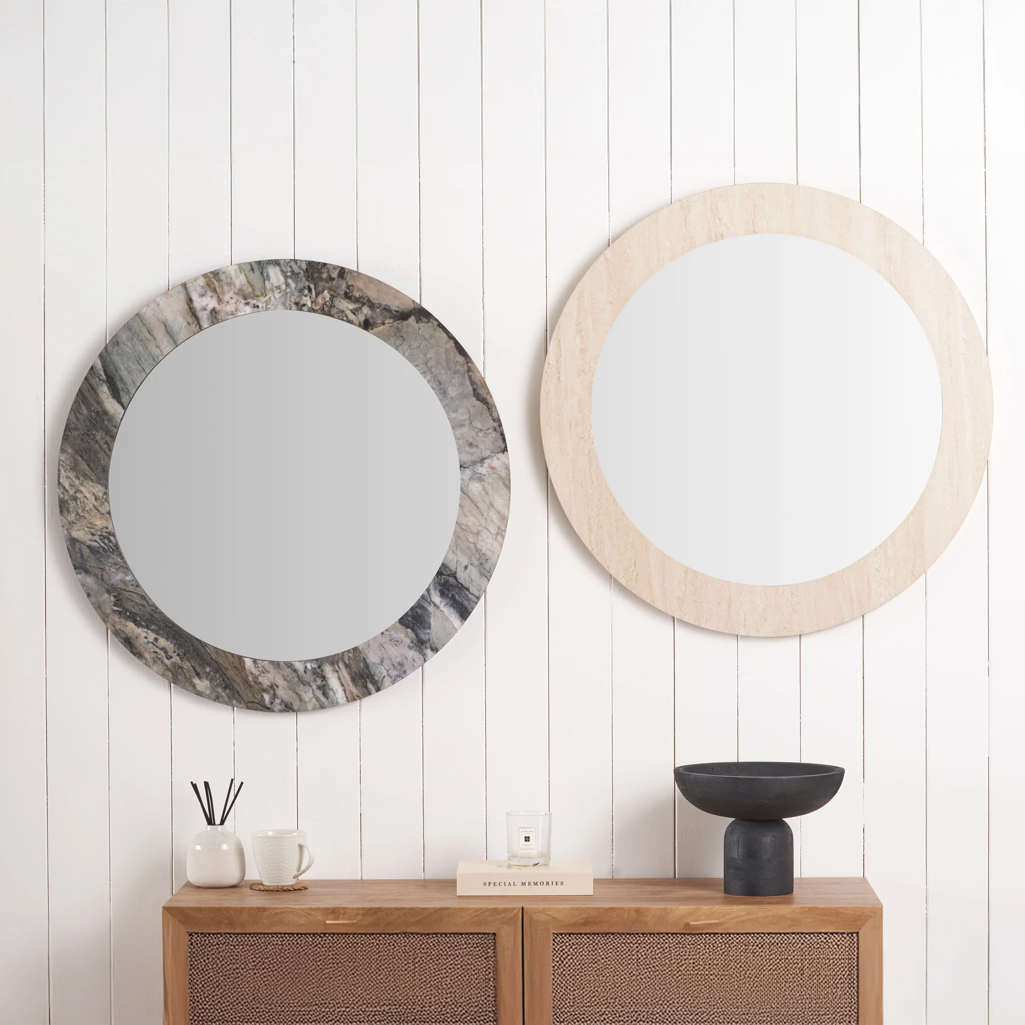 Travertine Effect Round Wall Mirror - Image 7