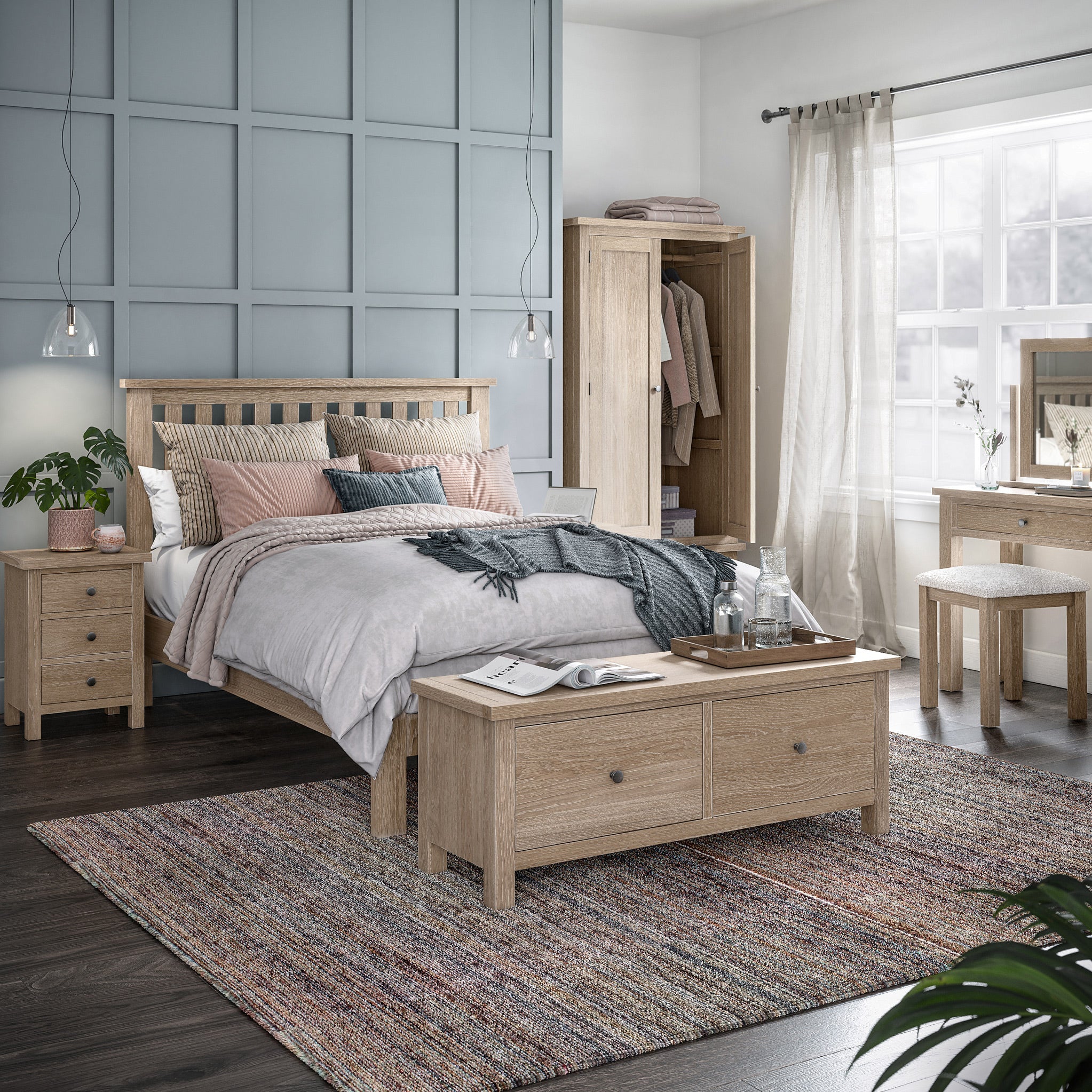 Trelan Washed Oak 2 Drawer Blanket Bench - Image 2