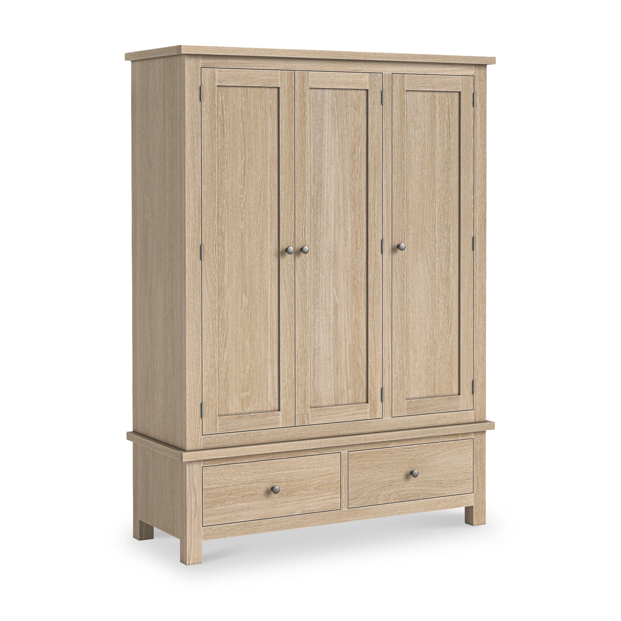 Trelan Washed Oak 2 Drawer Triple Wardrobe - Image 3