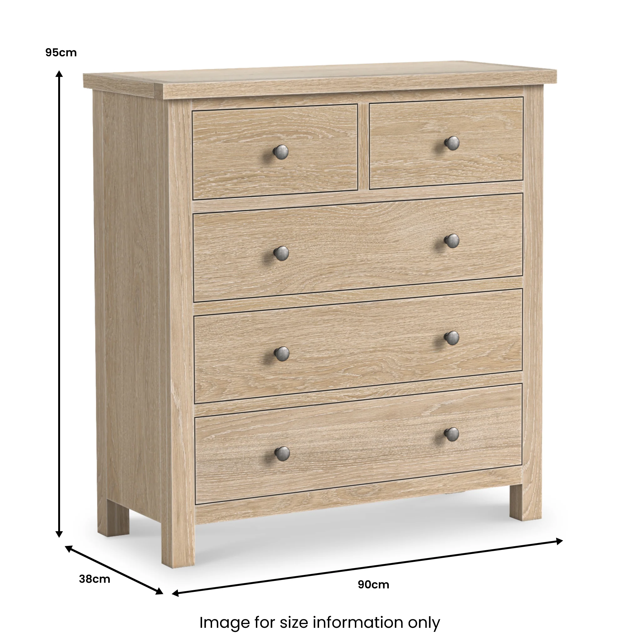 Trelan Washed Oak 2 Over 3 Chest of Drawers - Image 3