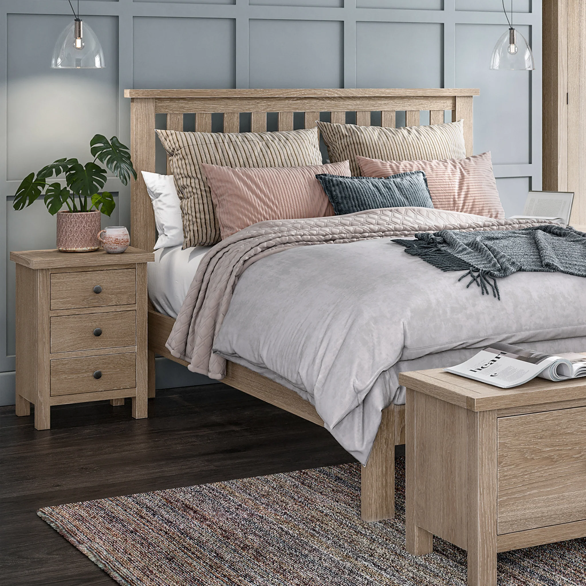 Trelan Washed Oak 3 Drawer Bedside Table - Image 4