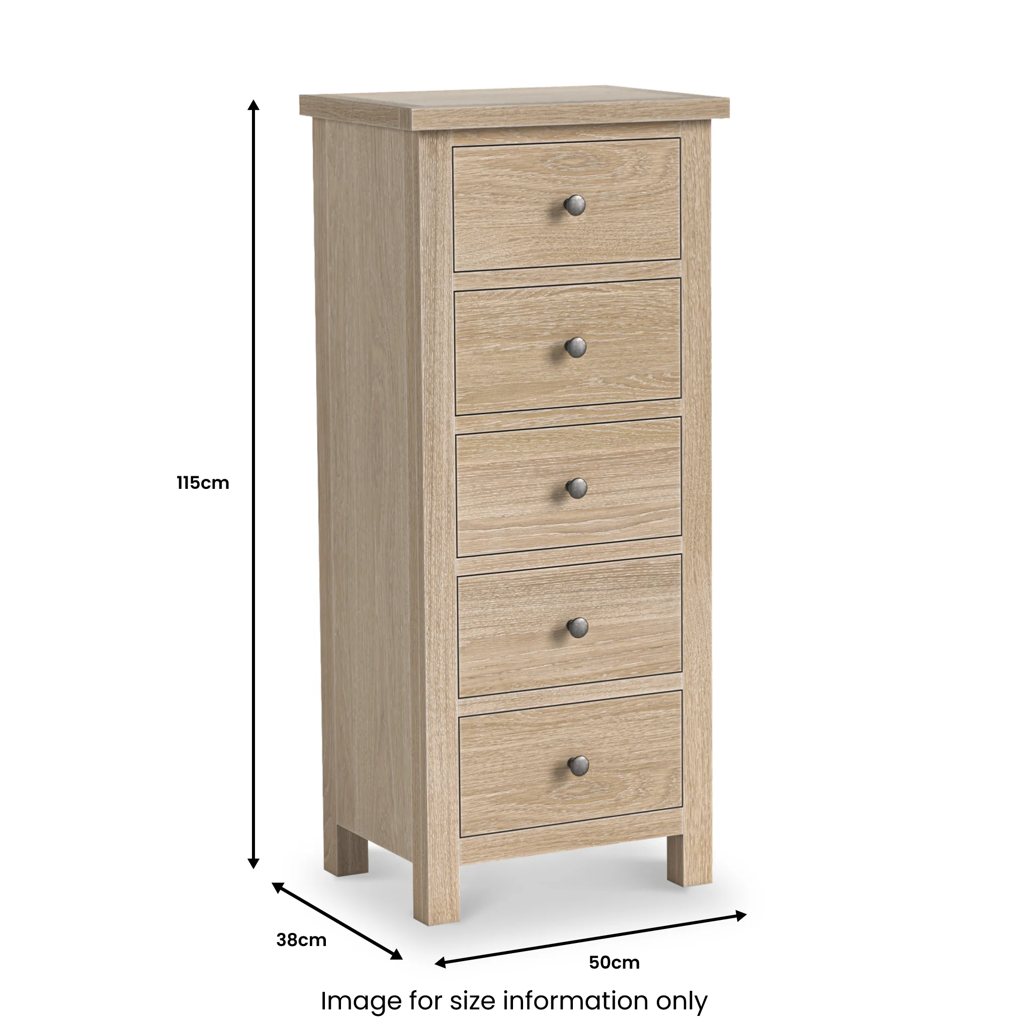 Trelan Washed Oak 5 Drawer Tallboy - Image 3