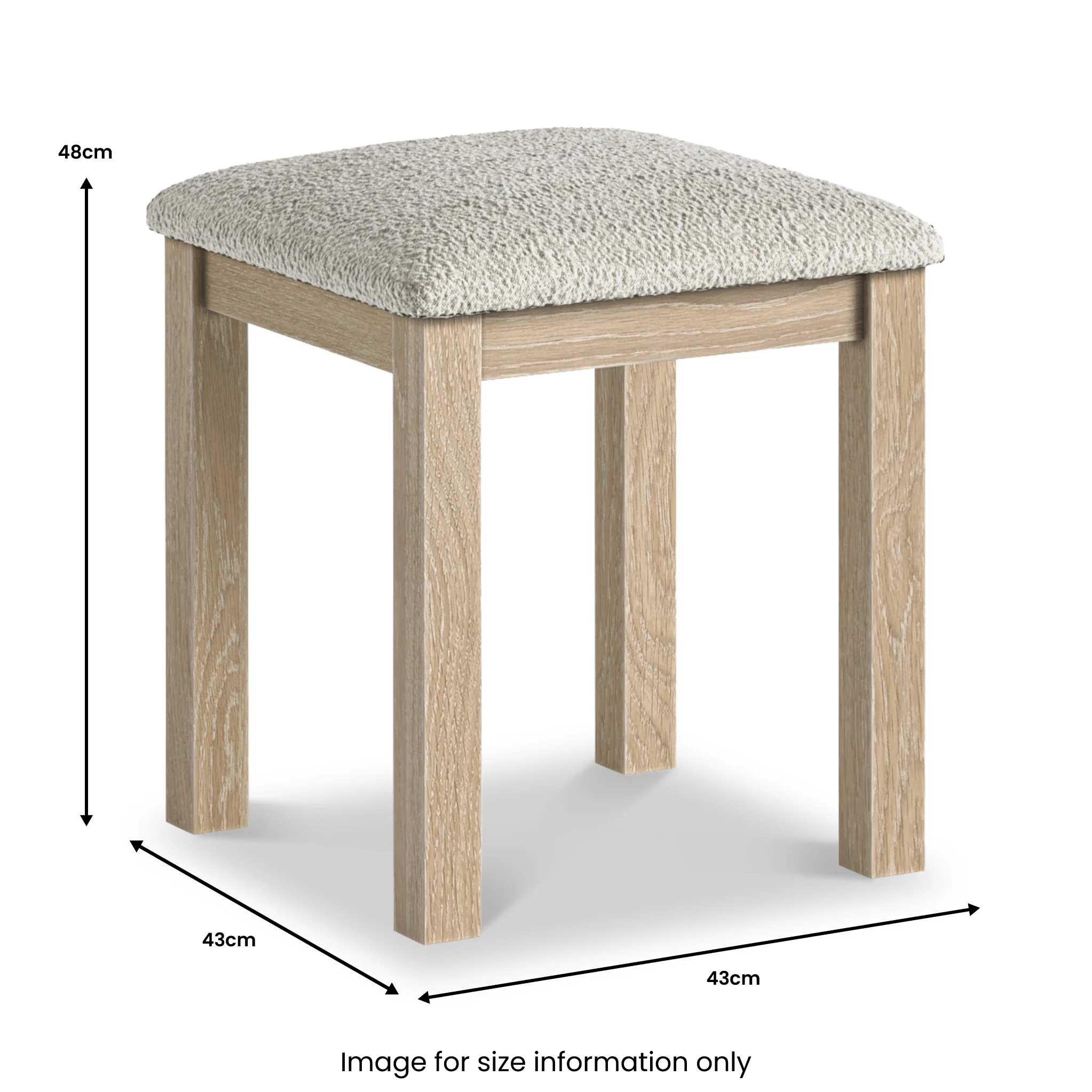 Trelan Washed Oak Boucle Dressing Table Stool - Image 2