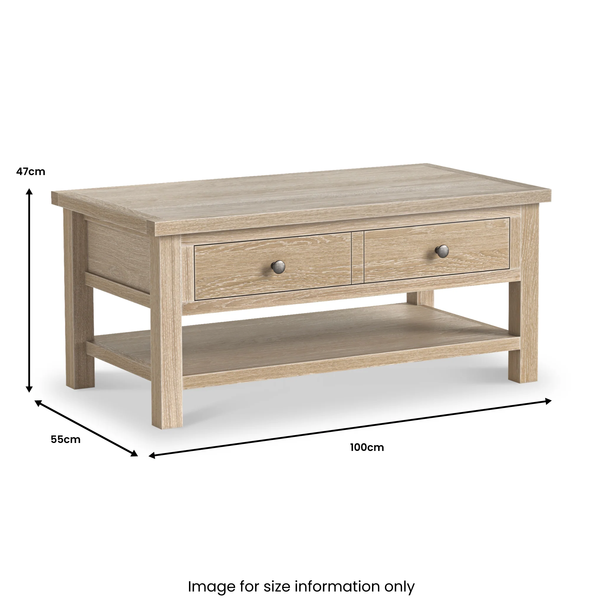 Trelan Washed Oak Coffee Table with Shelf - Image 3