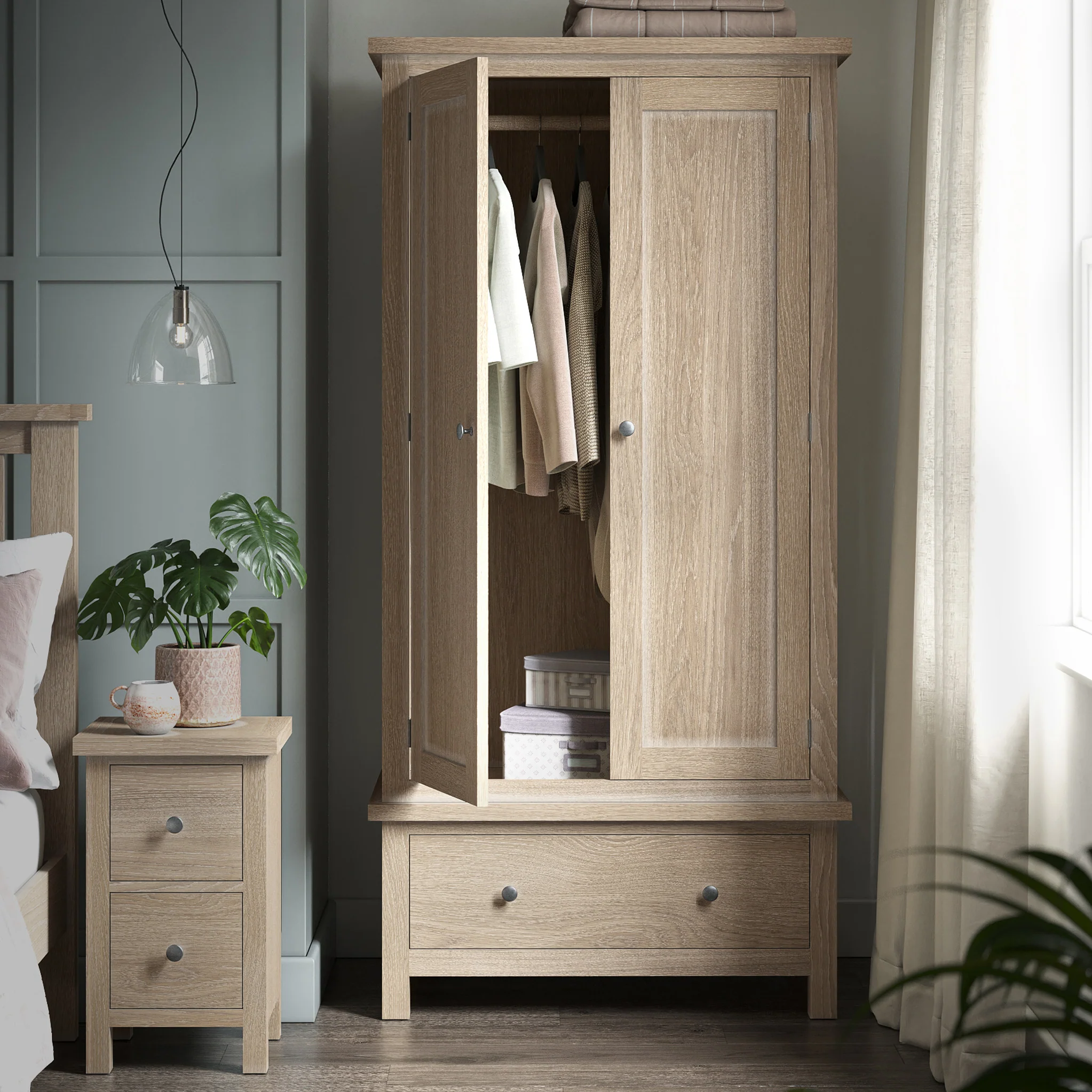 Trelan Washed Oak Double Wardrobe - Image 2
