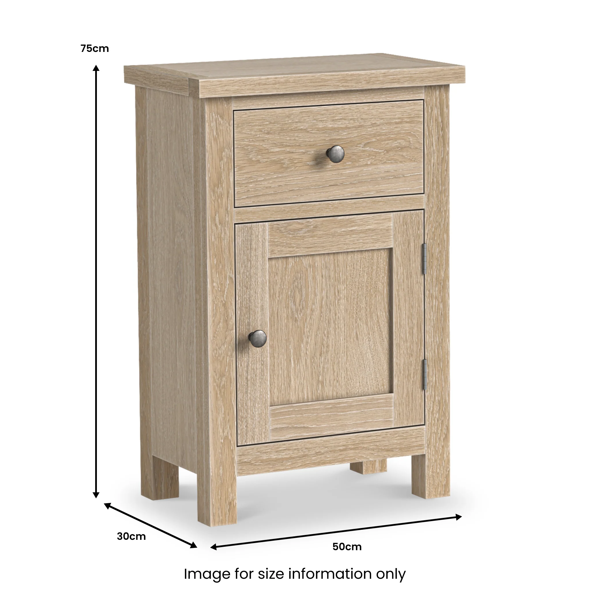 Trelan Washed Oak Single Drawer Small Cupboard - Image 4