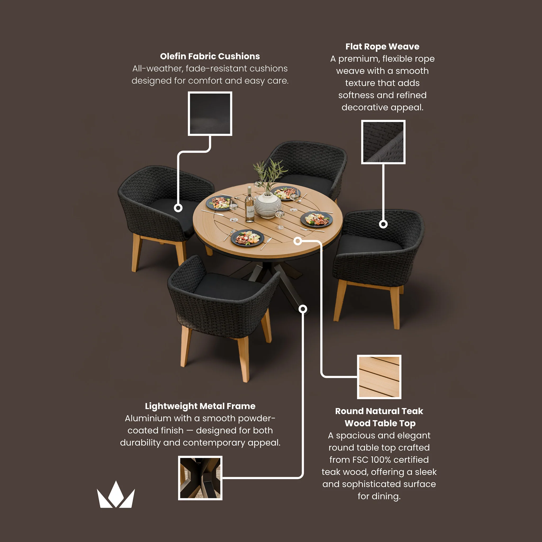 Tuscany 4 Seater Round Dining Set with Eden Night Dining Chairs - Image 11