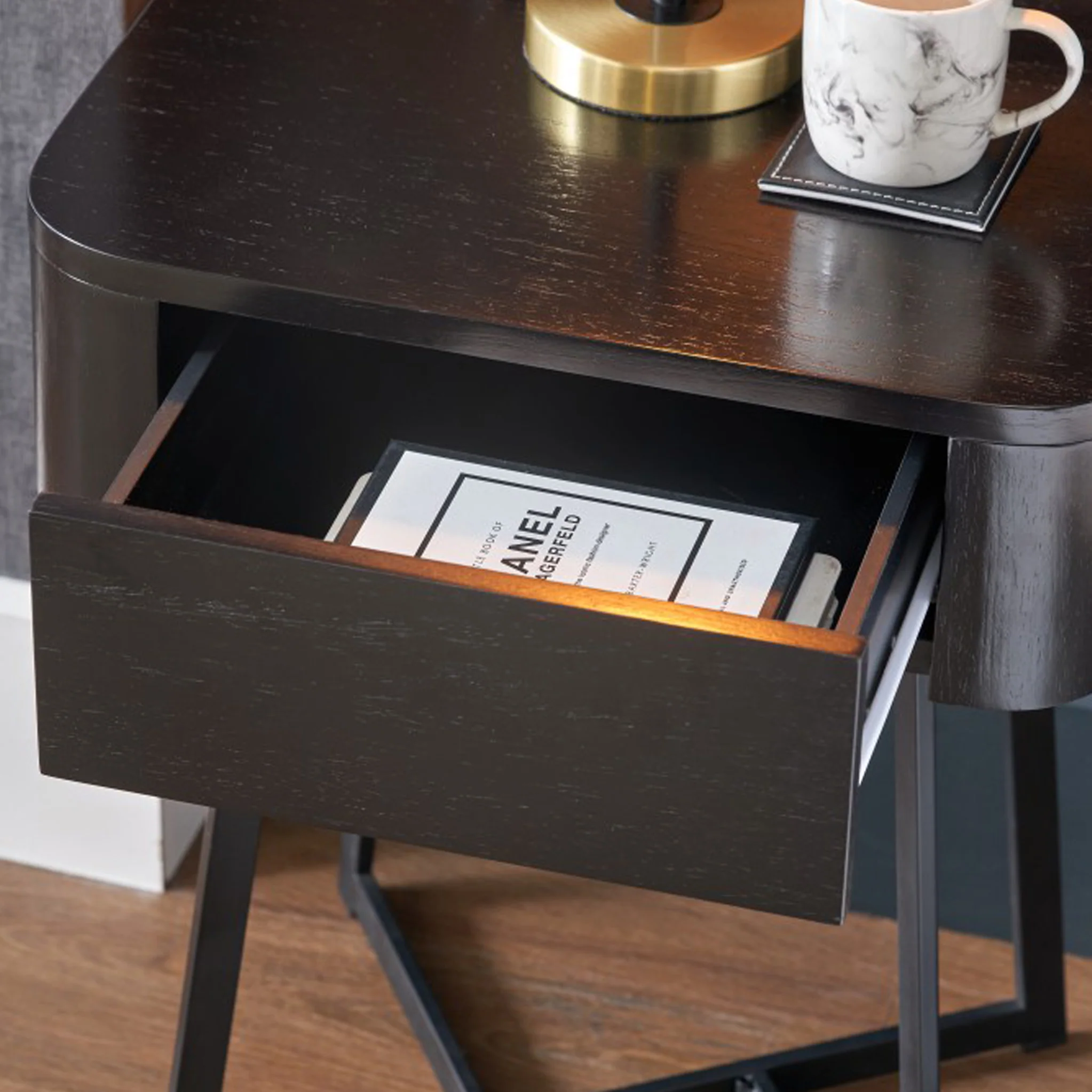 Ukiah Black Ash 1 Drawer Bedside Table - Image 6