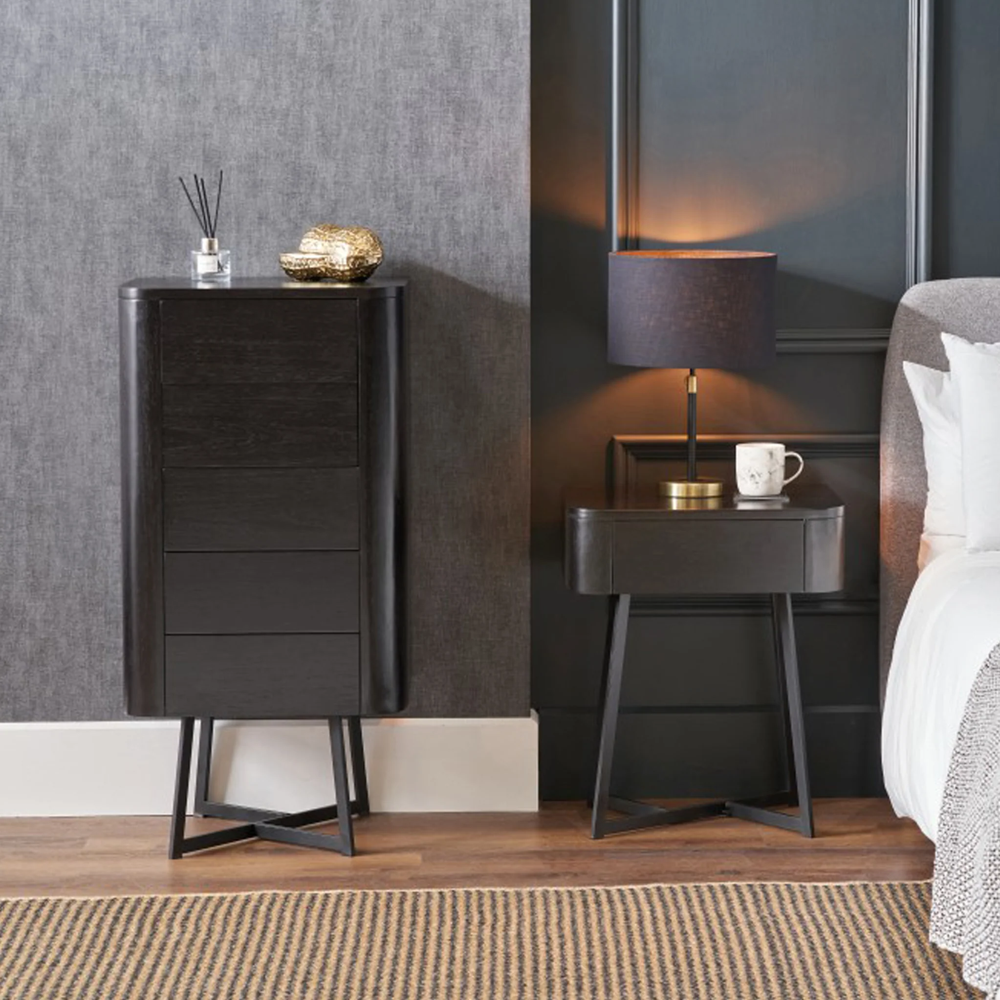 Ukiah Black Ash 1 Drawer Bedside Table - Image 8