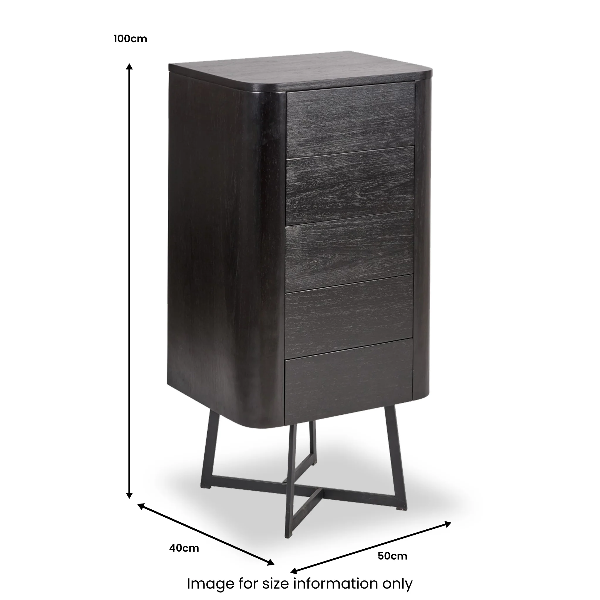 Ukiah Black Ash 5 Drawer Tallboy - Image 10